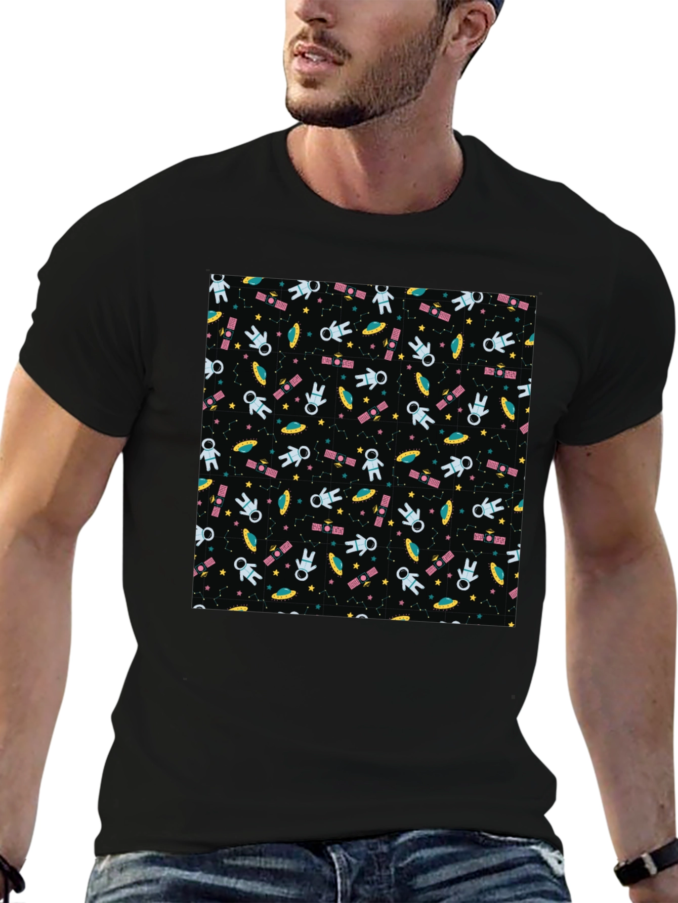Space Pattern T-Shirt - Astronauts UFOs & Stars!