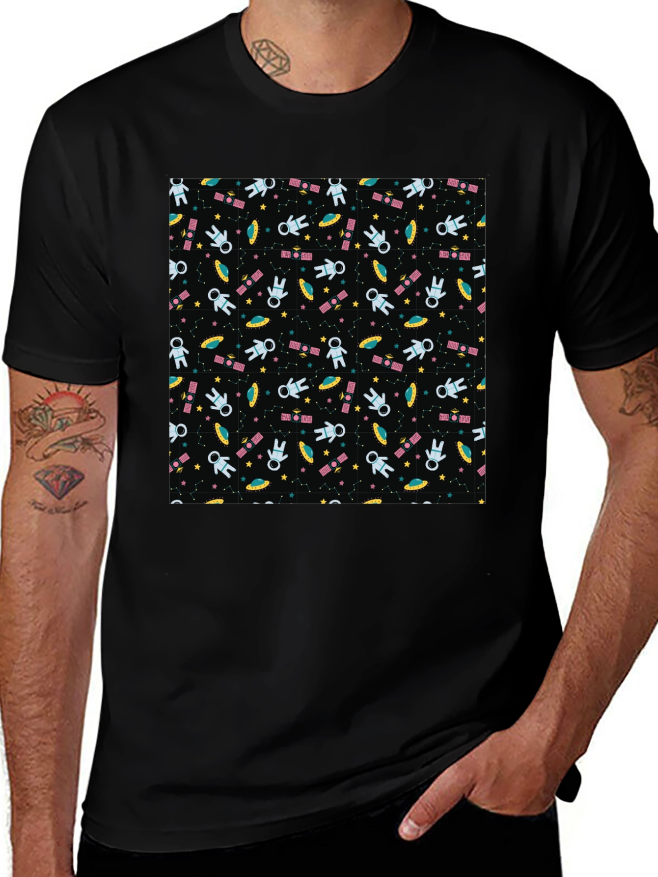 Space Pattern T-Shirt - Astronauts UFOs & Stars!