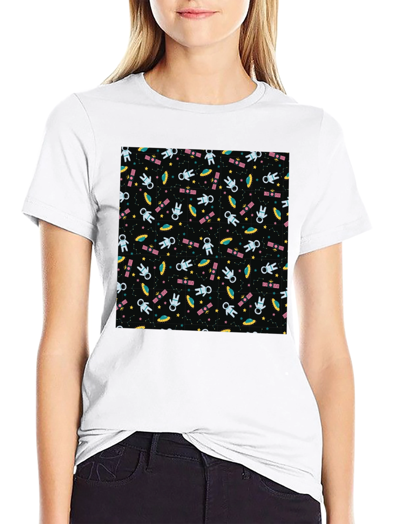 Space Pattern T-Shirt - Astronauts UFOs & Stars!