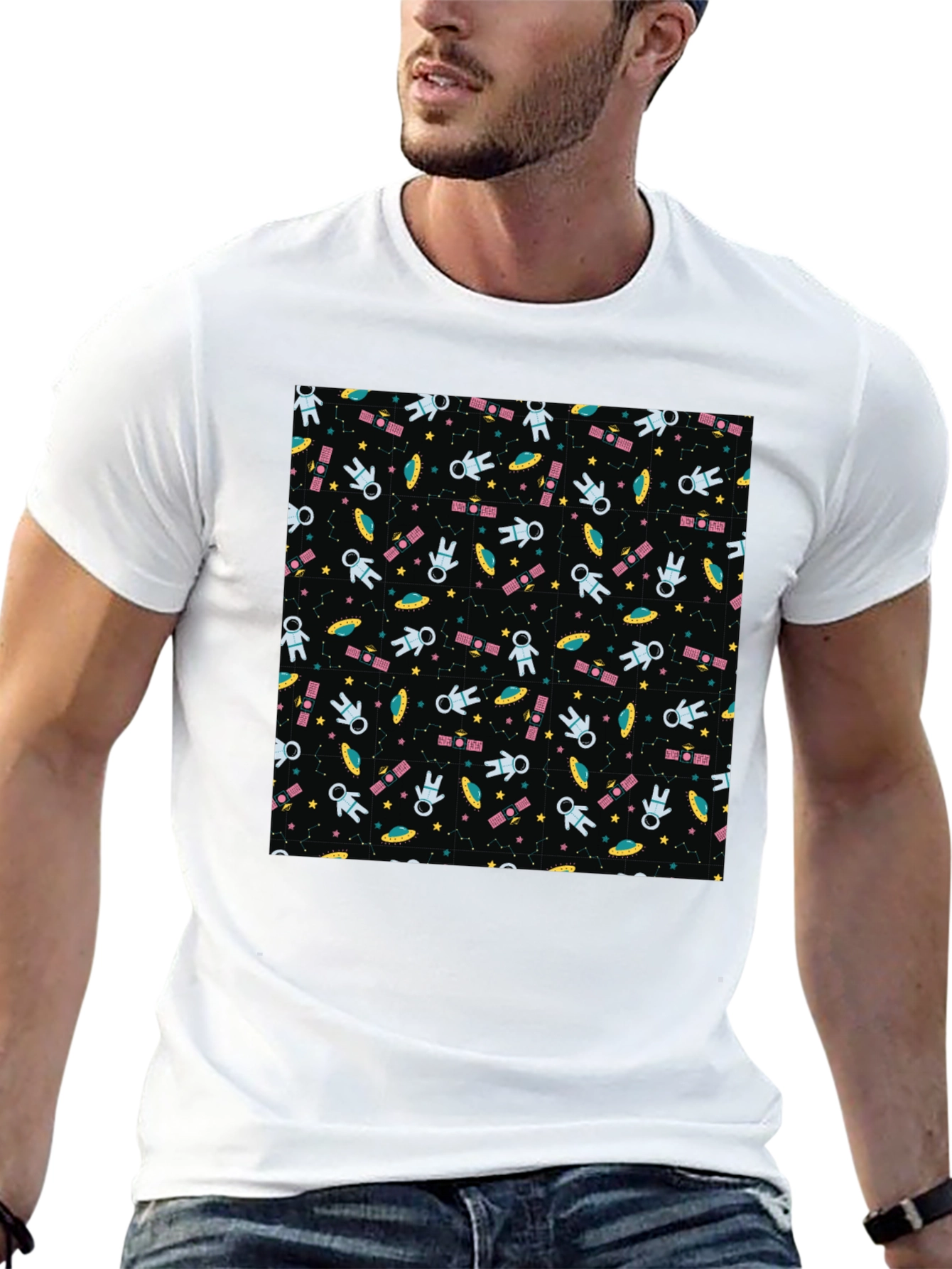 Space Pattern T-Shirt - Astronauts UFOs & Stars!