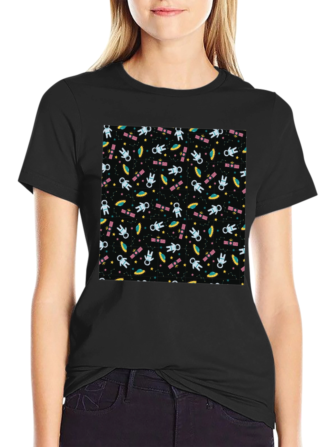 Space Pattern T-Shirt - Astronauts UFOs & Stars!