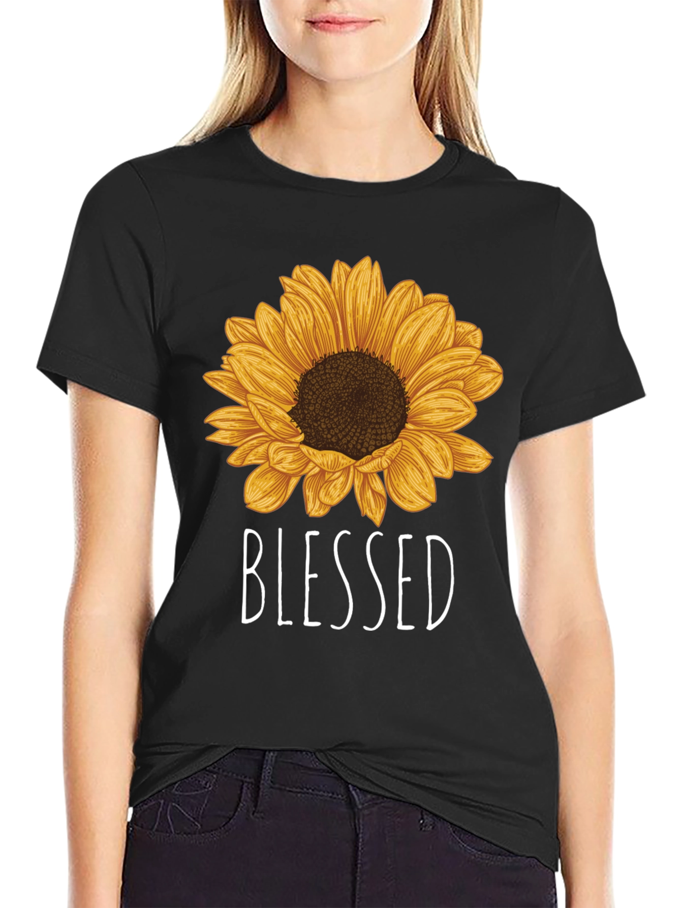 Blessed Sunflower Graphic Tee - Black