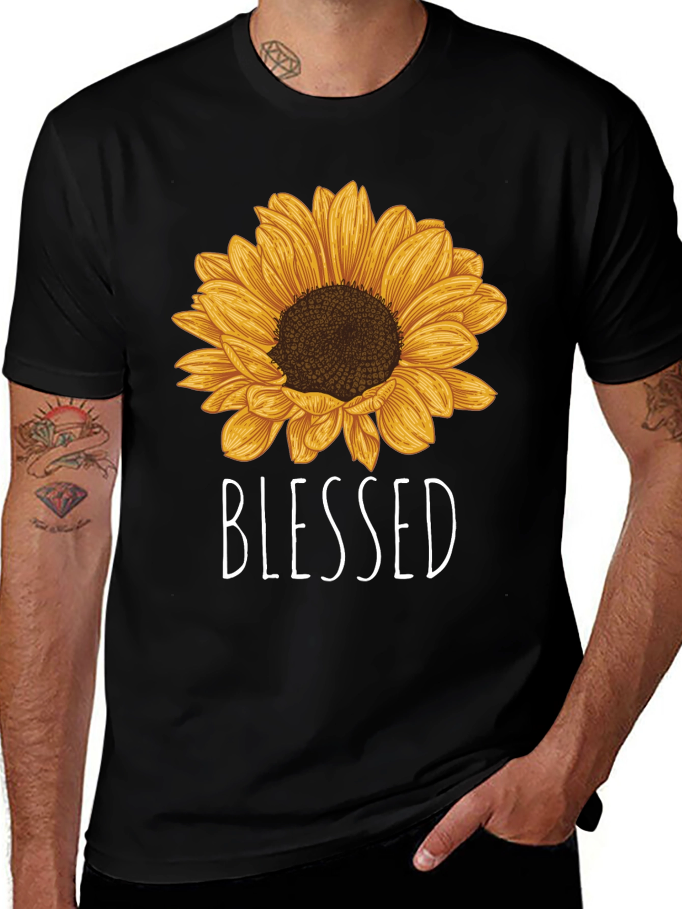 Blessed Sunflower Graphic Tee - Black