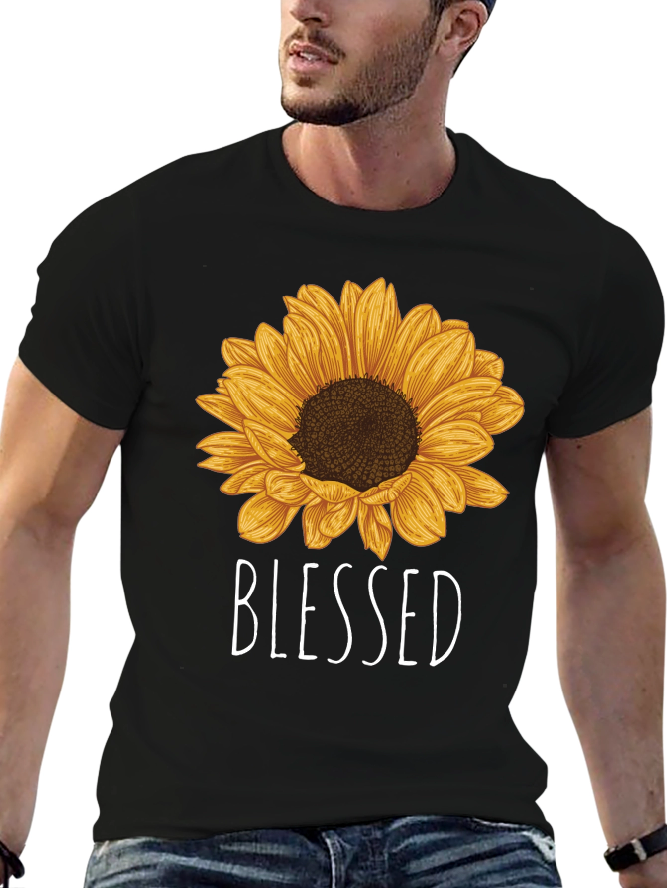 Blessed Sunflower Graphic Tee - Black