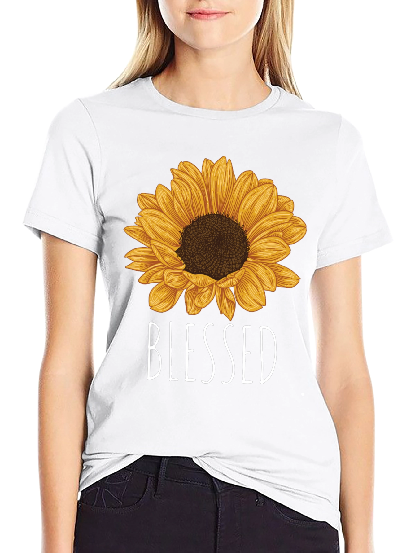 Blessed Sunflower Graphic Tee - Black