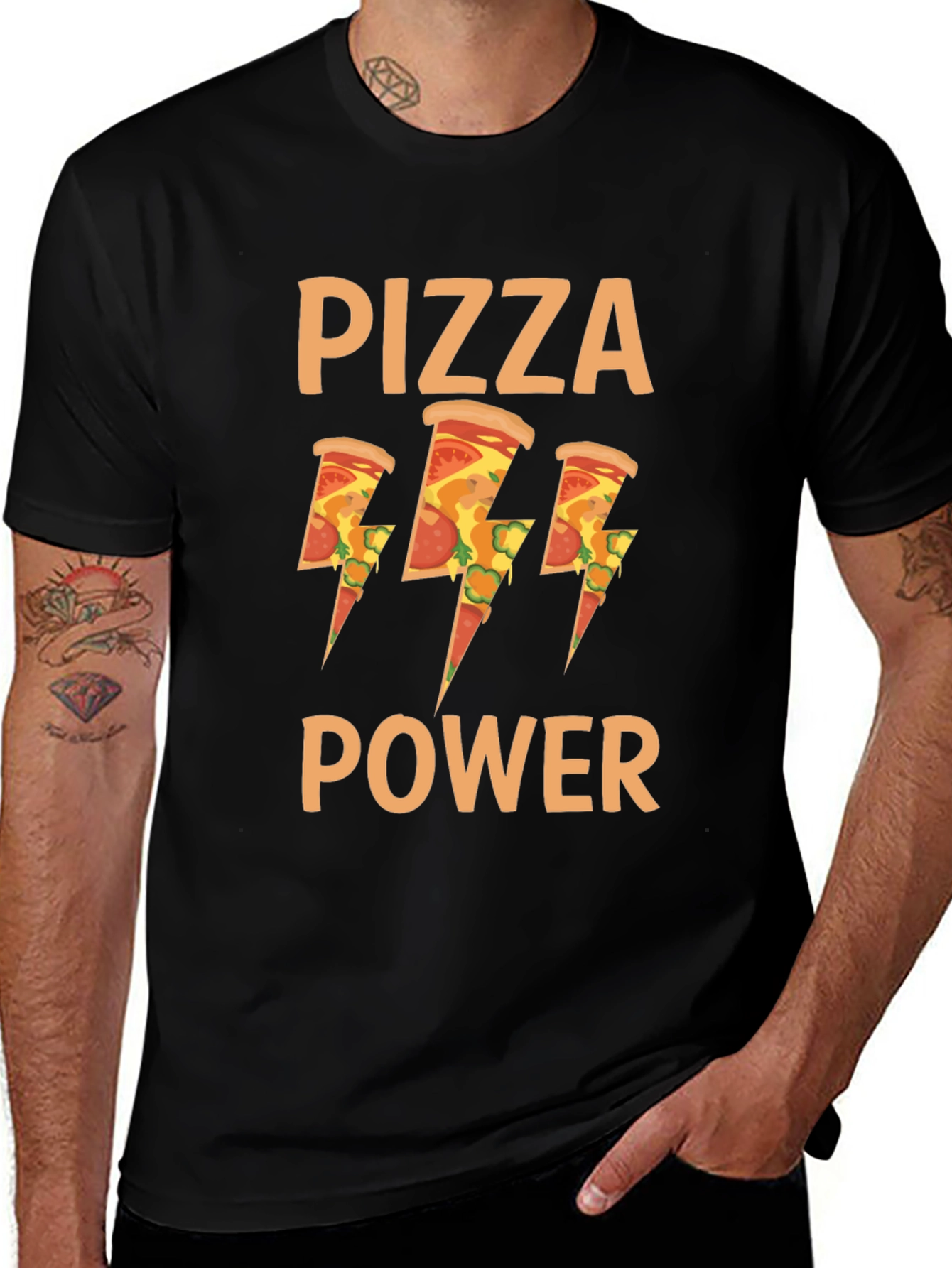 Pizza Power Graphic T-Shirt - Mens Black Tee