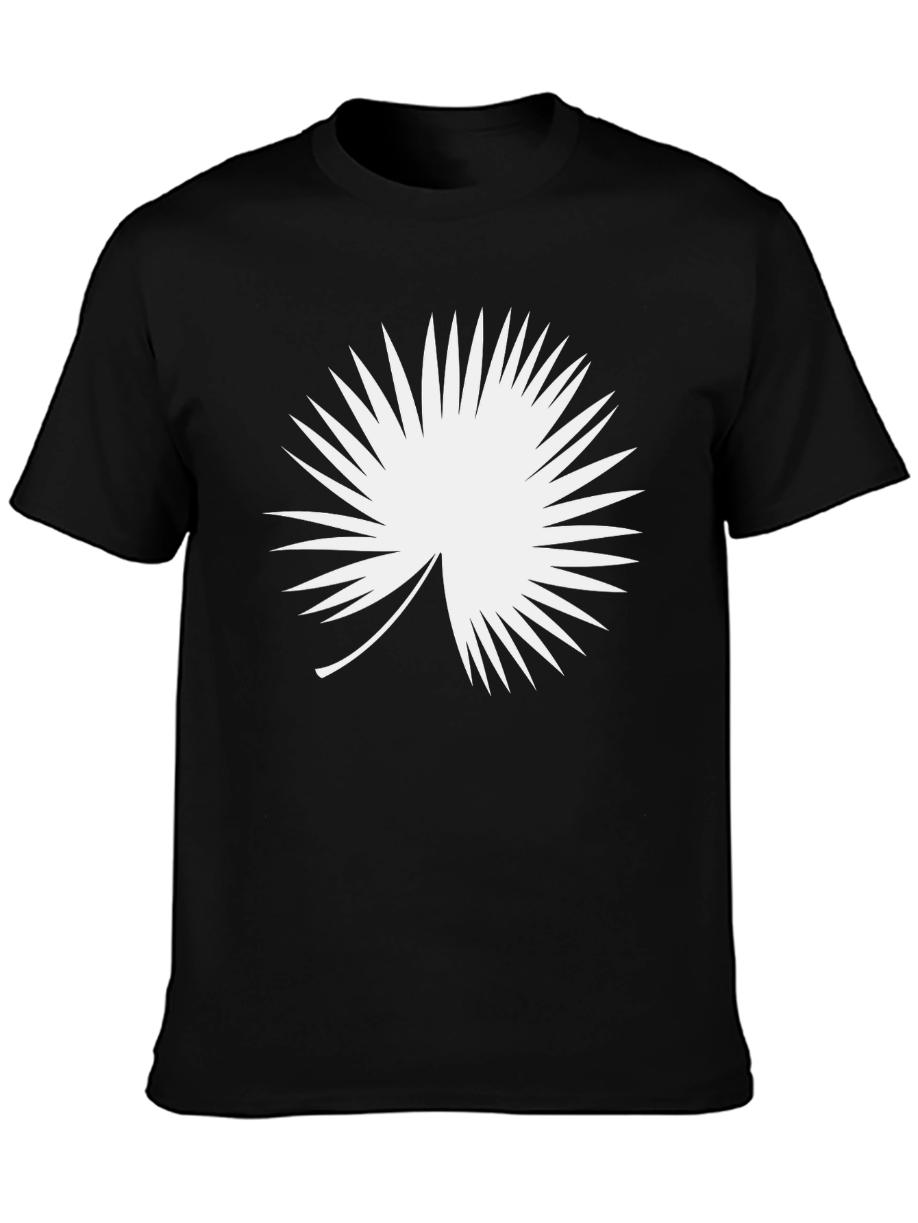 Modern Black T-Shirt with White Palm Leaf Design
