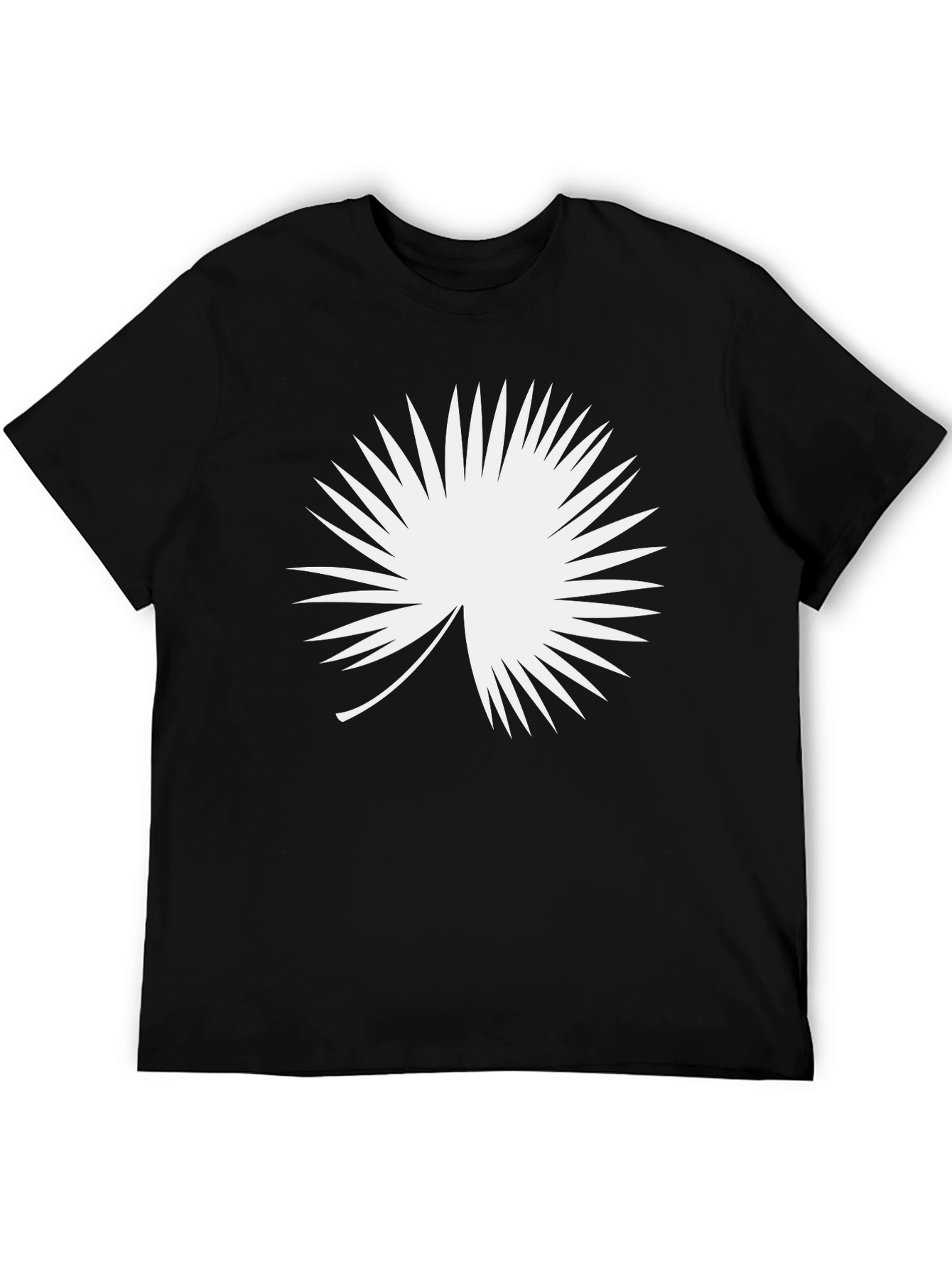 Modern Black T-Shirt with White Palm Leaf Design