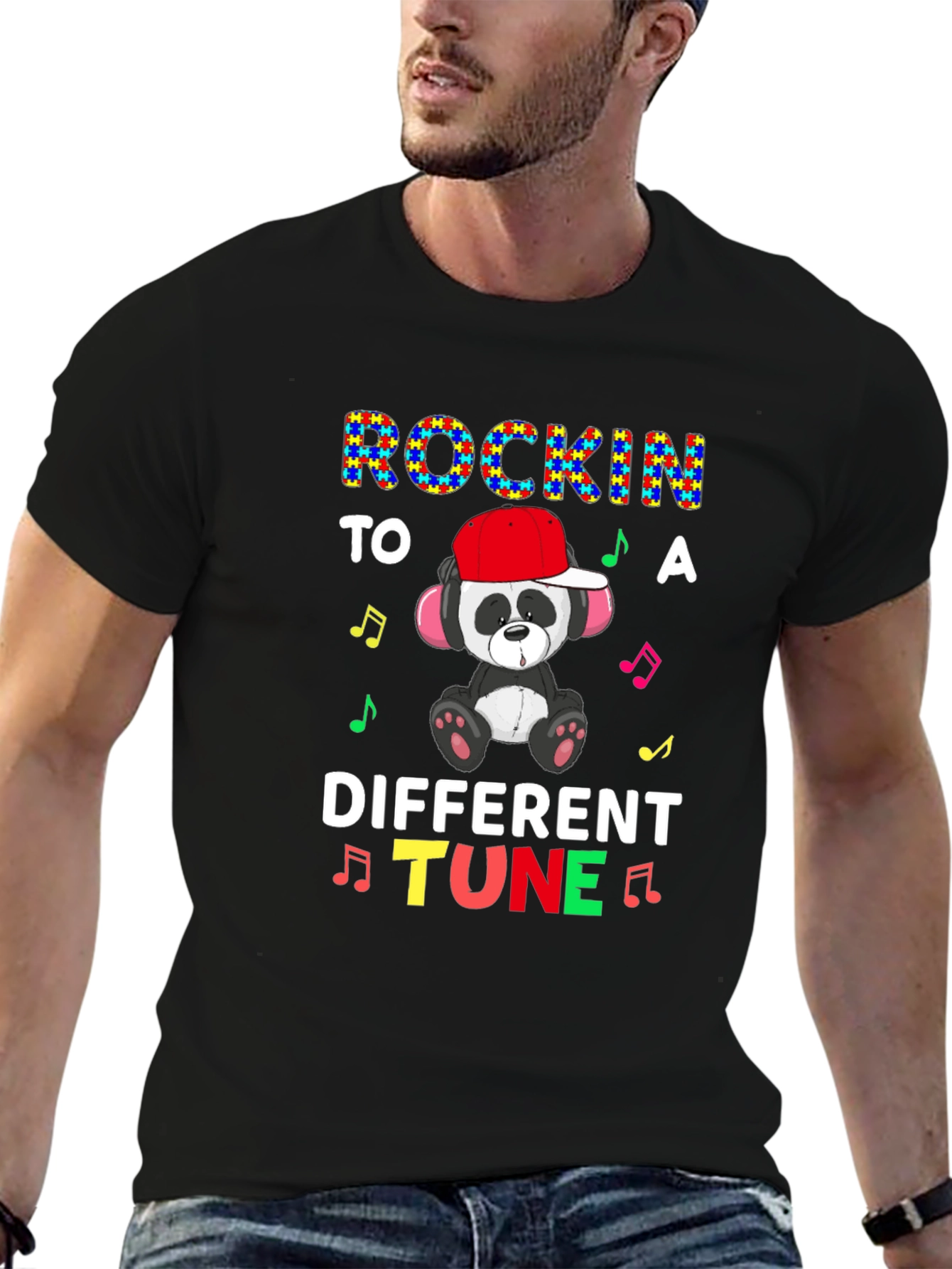 Rockin to a Different Tune Autism Awareness Panda T-Shirt