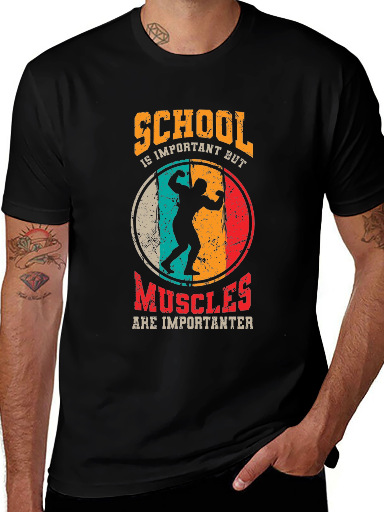 School vs Muscles Graphic T-Shirt