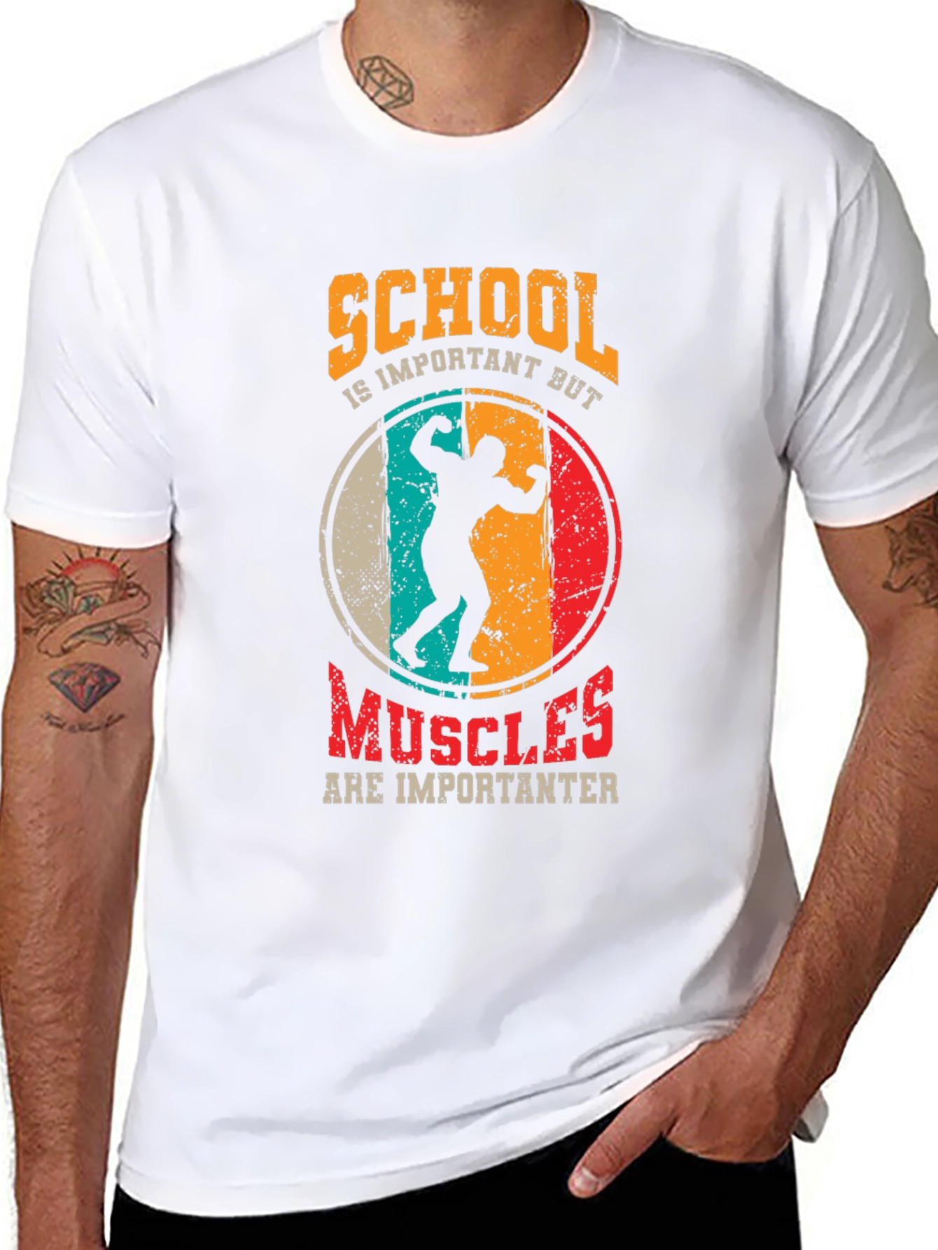 School vs Muscles Graphic T-Shirt