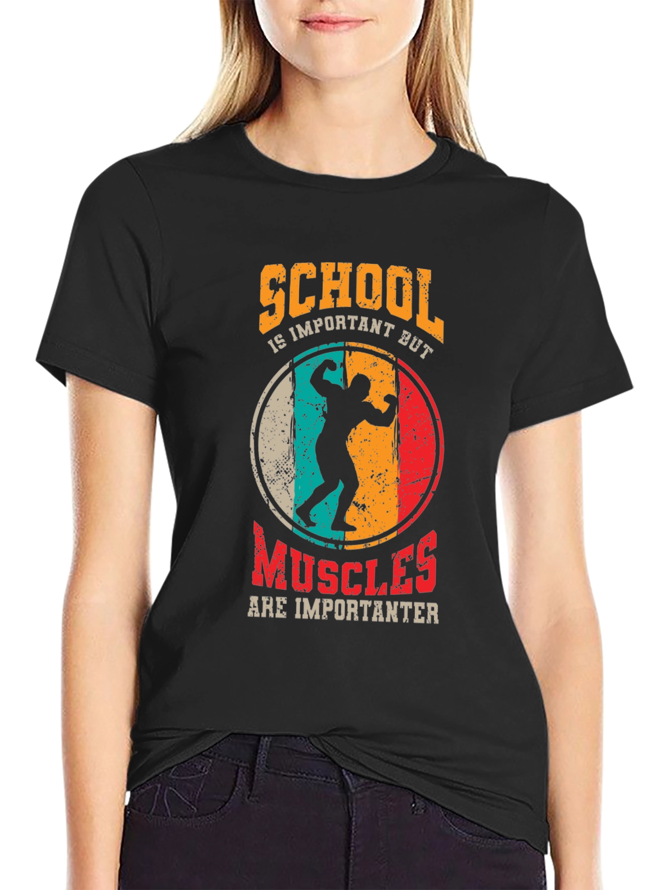 School vs Muscles Graphic T-Shirt