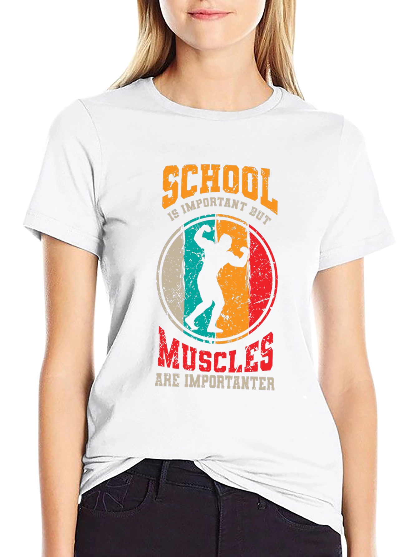 School vs Muscles Graphic T-Shirt