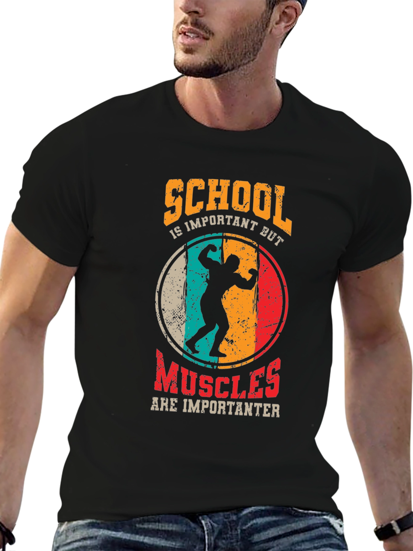 School vs Muscles Graphic T-Shirt