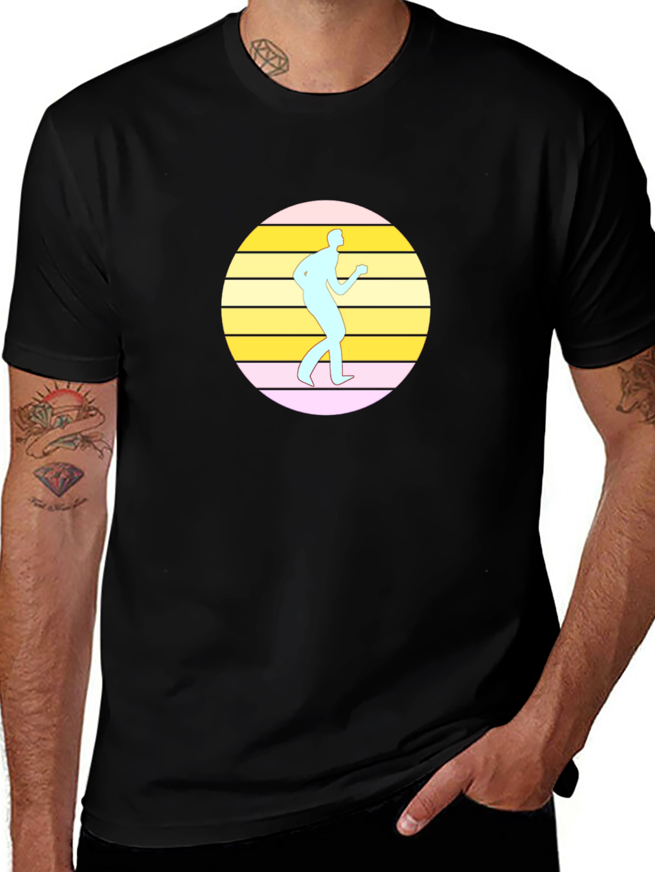 Retro Dancer Graphic Tee - Black Cotton T-Shirt