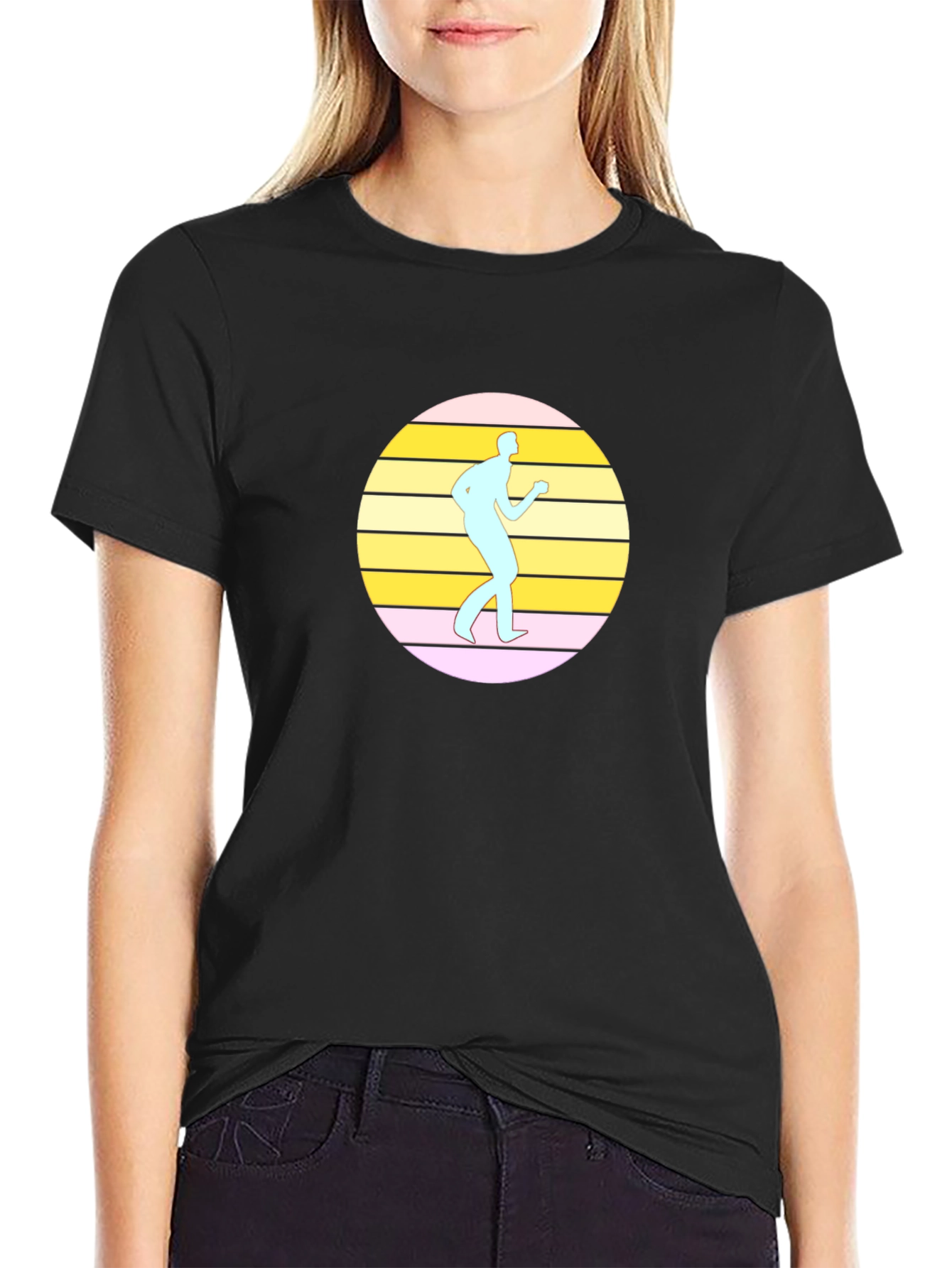 Retro Dancer Graphic Tee - Black Cotton T-Shirt