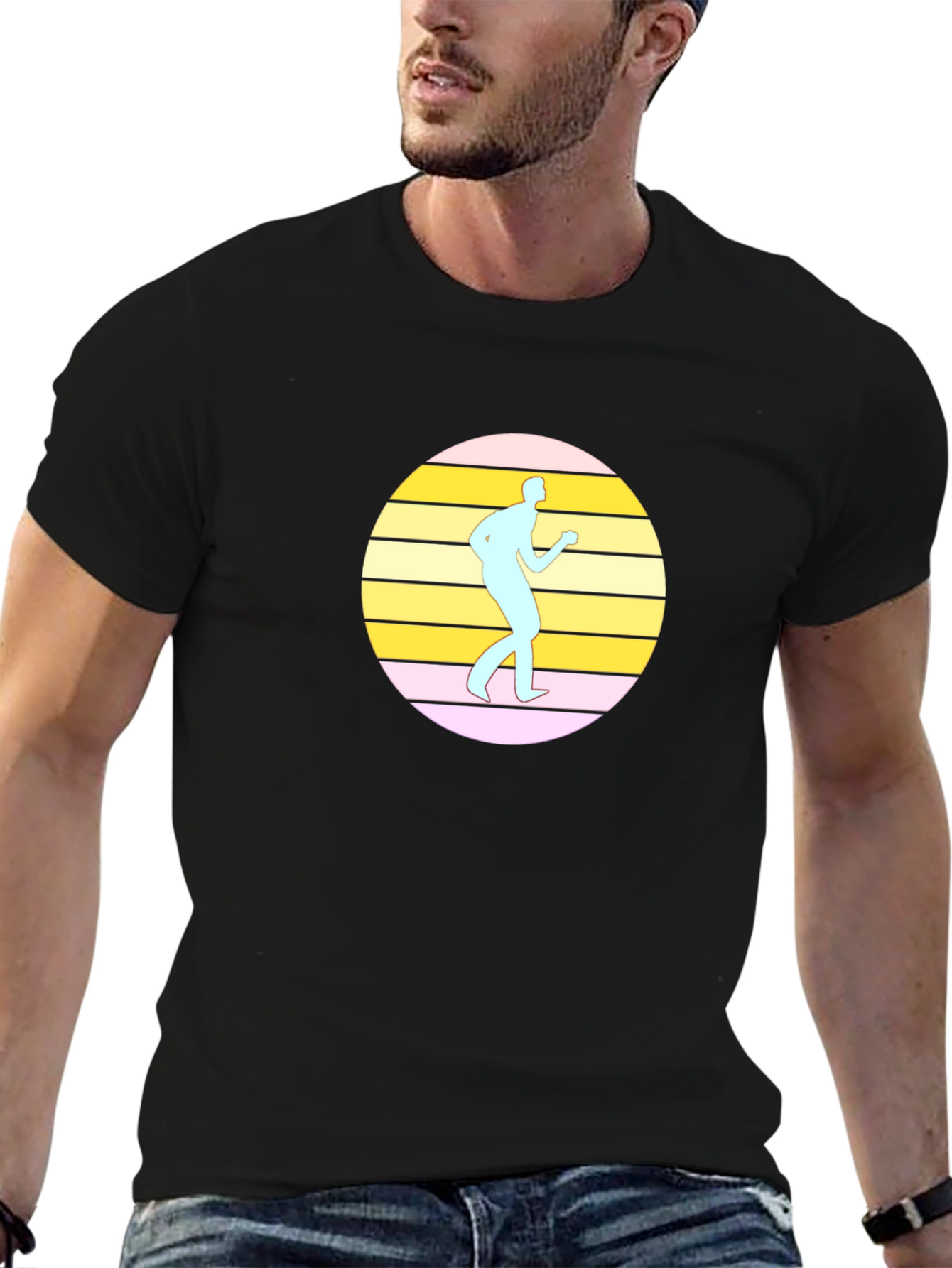 Retro Dancer Graphic Tee - Black Cotton T-Shirt