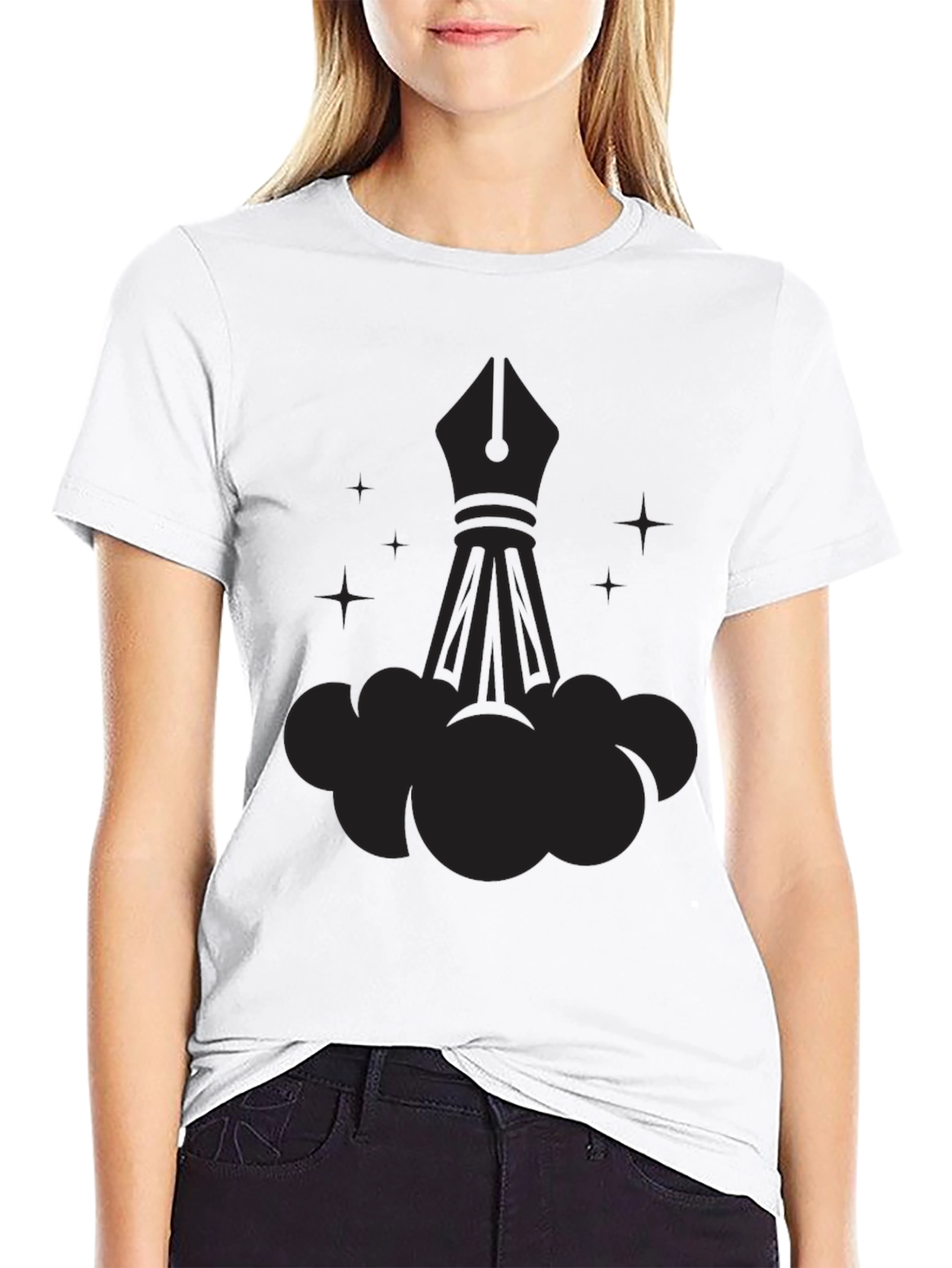 Mens Graphic Black Tee - Fountain Pen Rocket