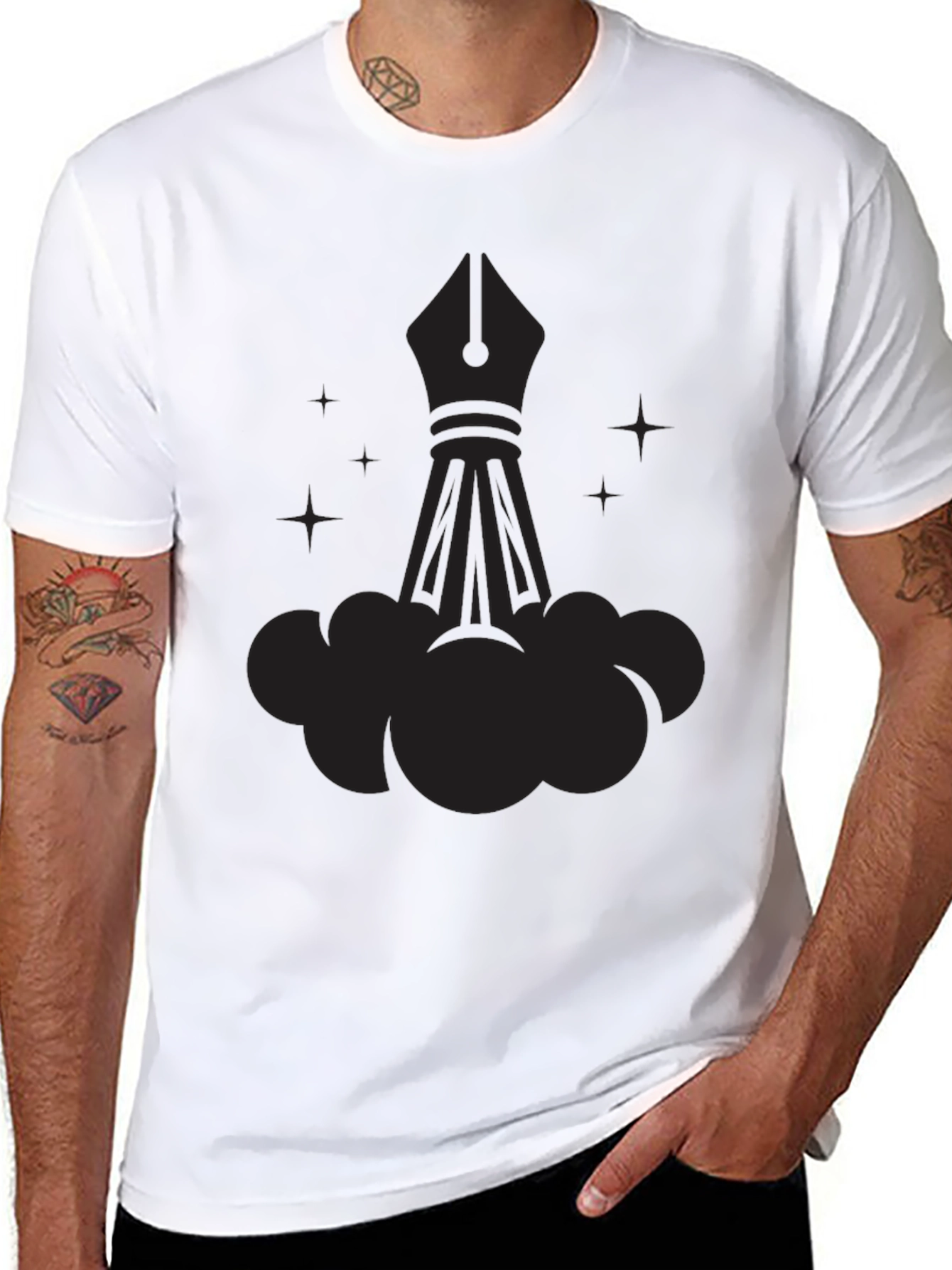 Mens Graphic Black Tee - Fountain Pen Rocket
