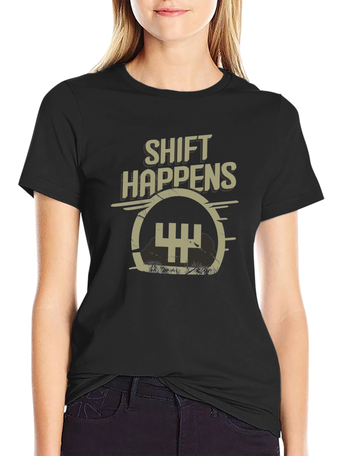 Shift Happens Mens Black Graphic Tee
