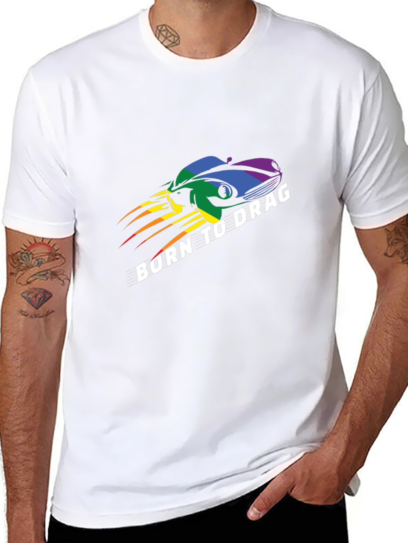 Born to Drag T-Shirt: Rainbow Car Design