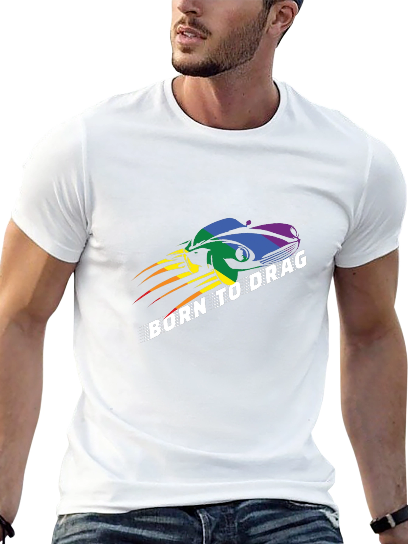 Born to Drag T-Shirt: Rainbow Car Design