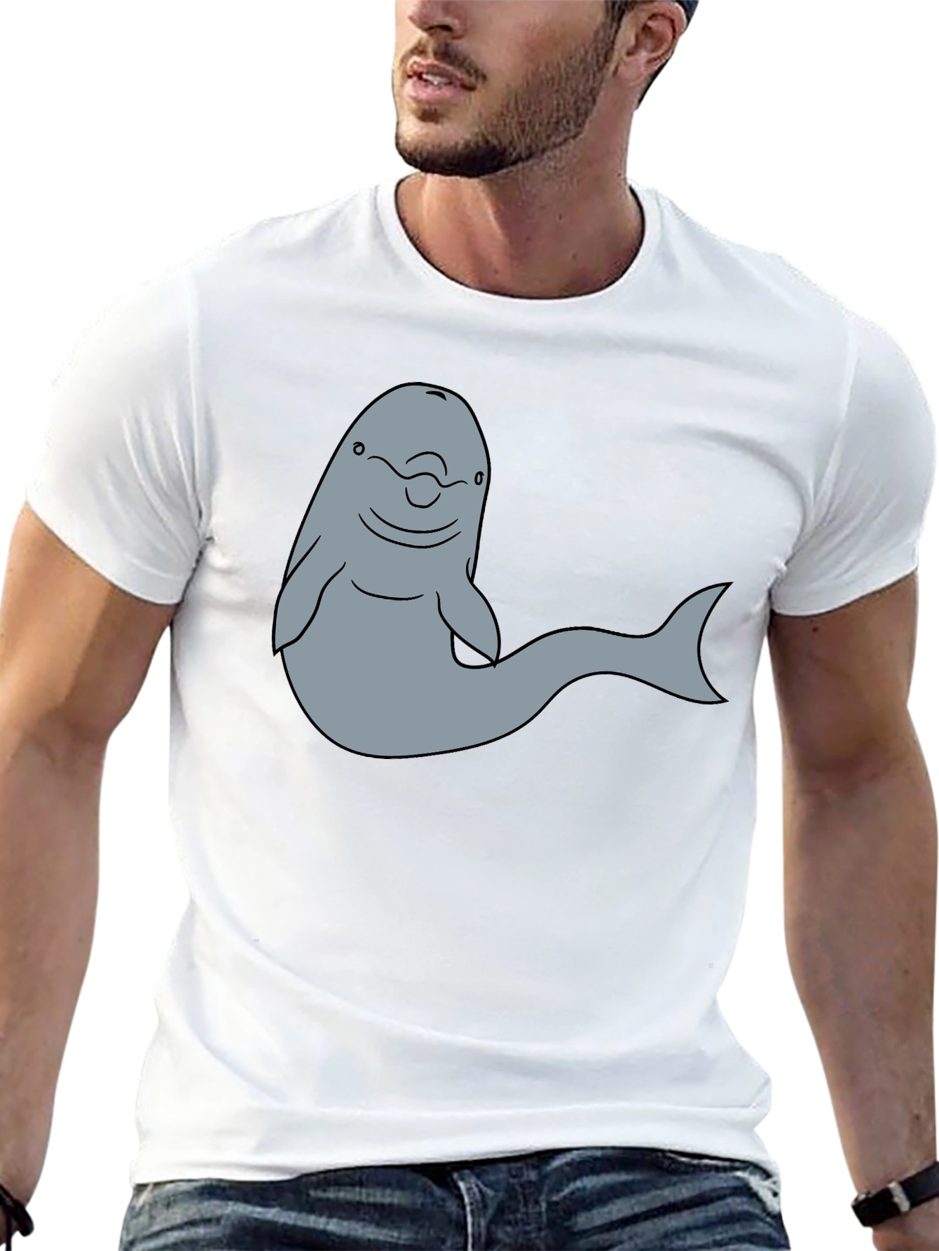 Cartoon Dolphin Graphic Tee - Black T-Shirt