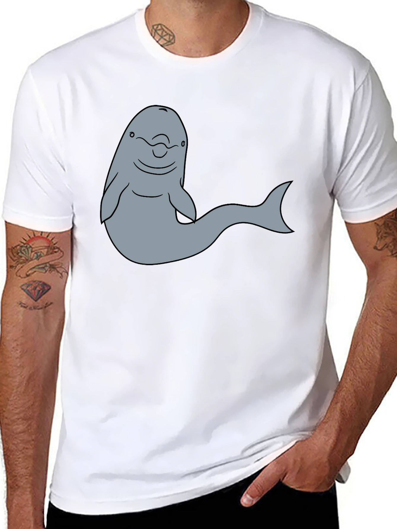 Cartoon Dolphin Graphic Tee - Black T-Shirt