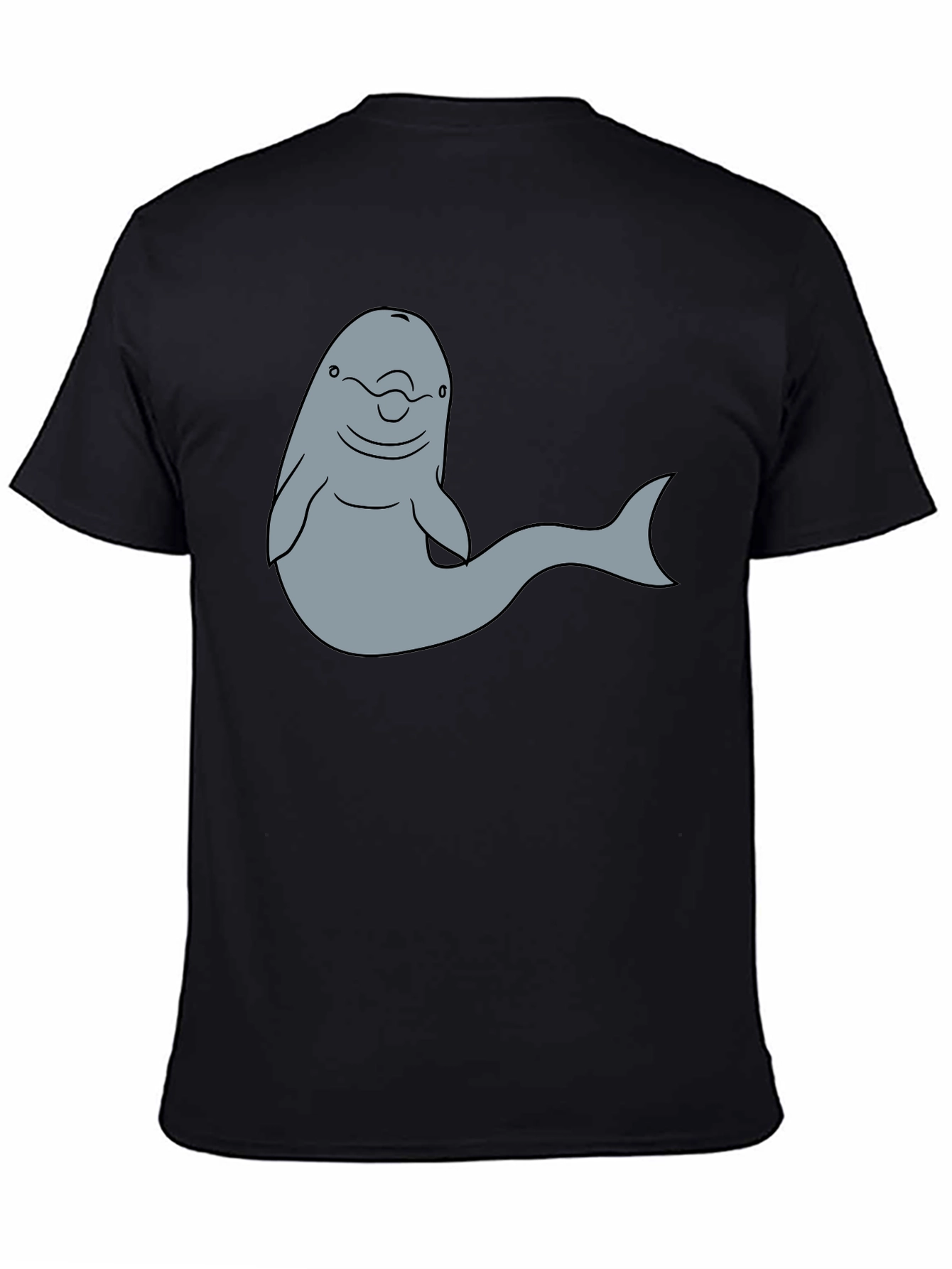 Cartoon Dolphin Graphic Tee - Black T-Shirt