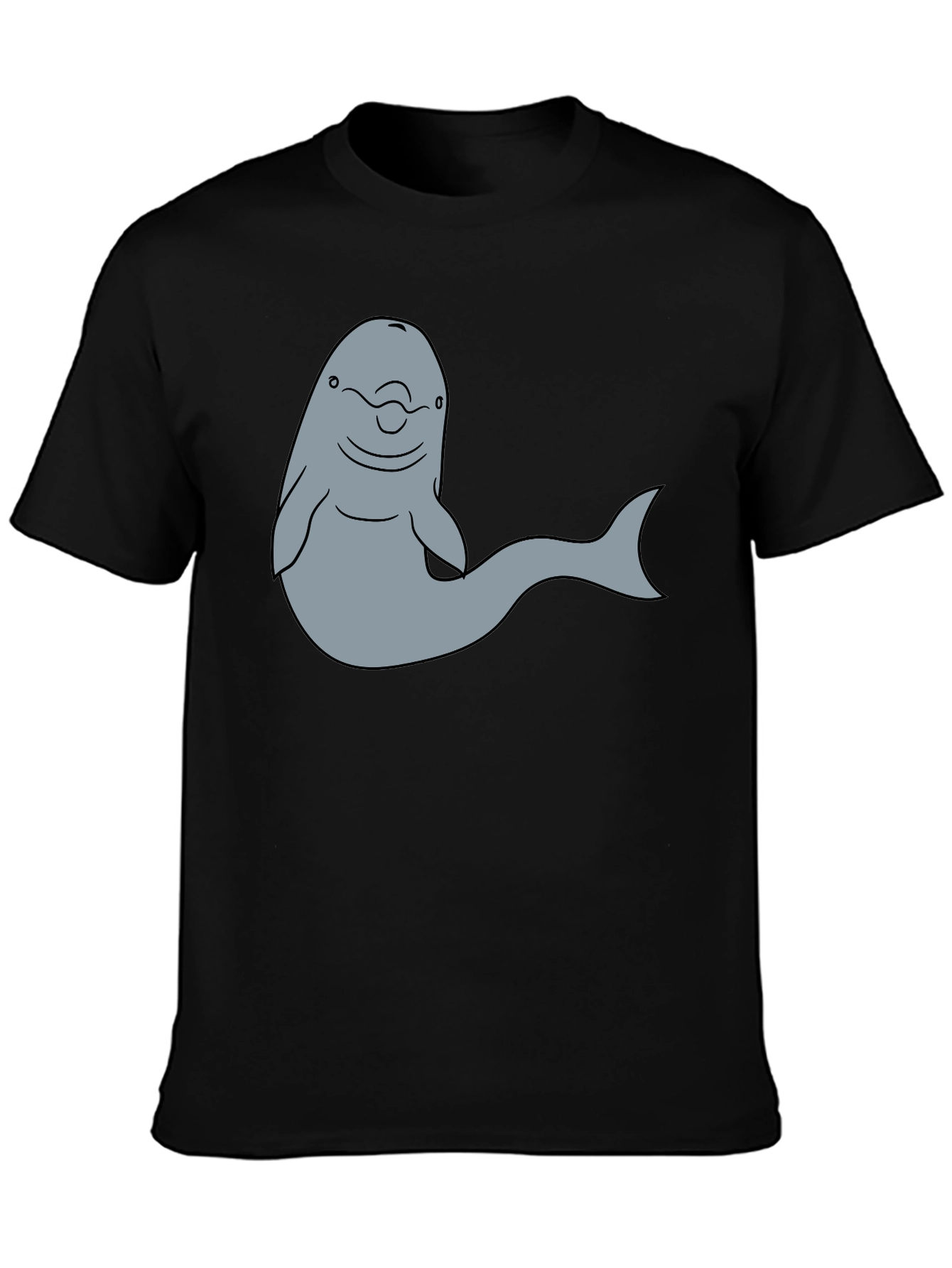 Cartoon Dolphin Graphic Tee - Black T-Shirt