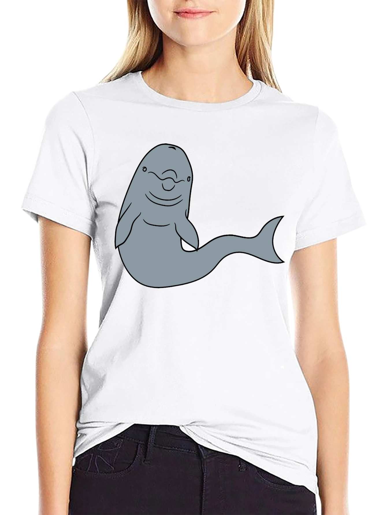 Cartoon Dolphin Graphic Tee - Black T-Shirt
