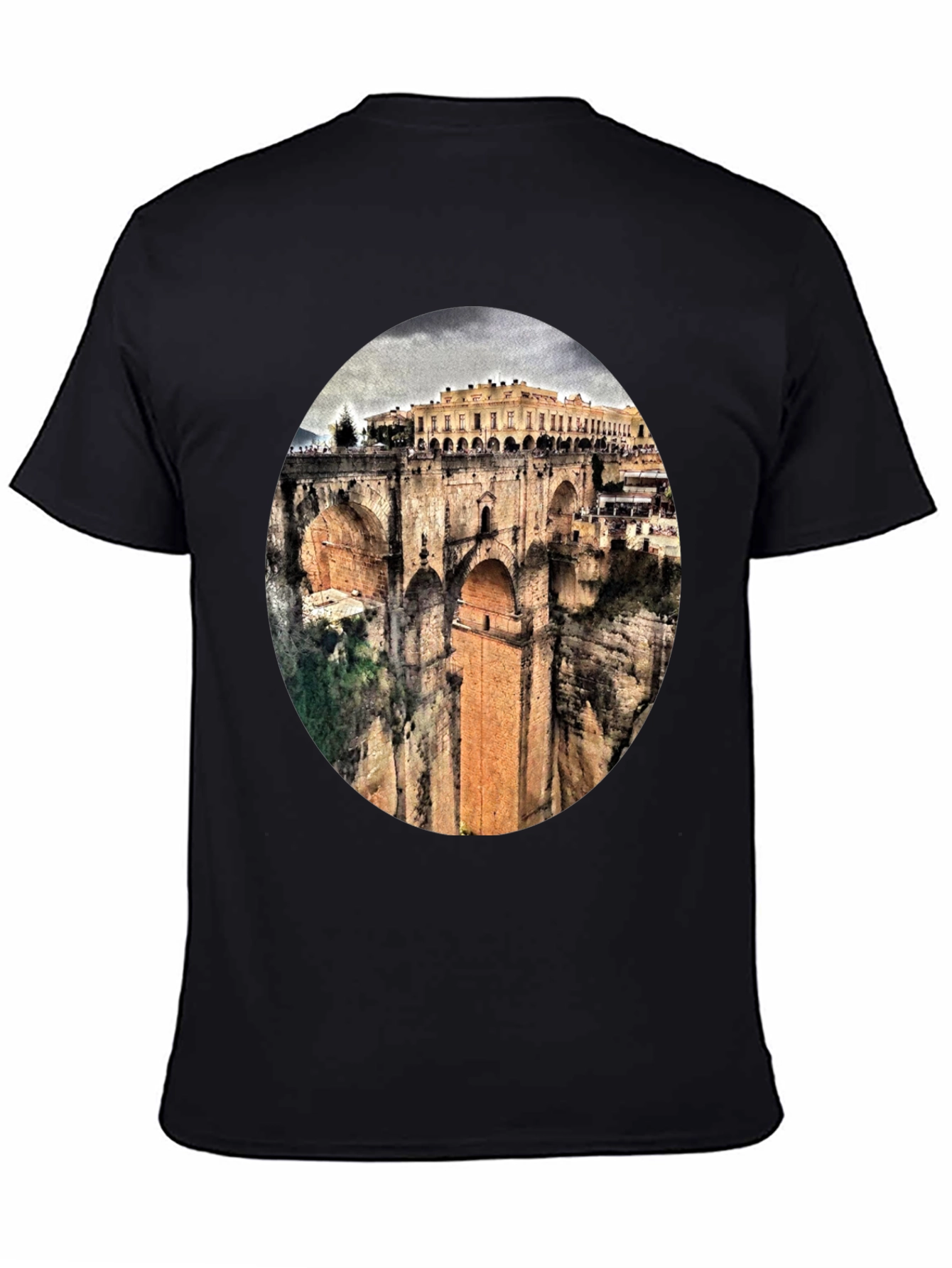 Ronda Bridge View Graphic Tee - Black Cotton T-Shirt