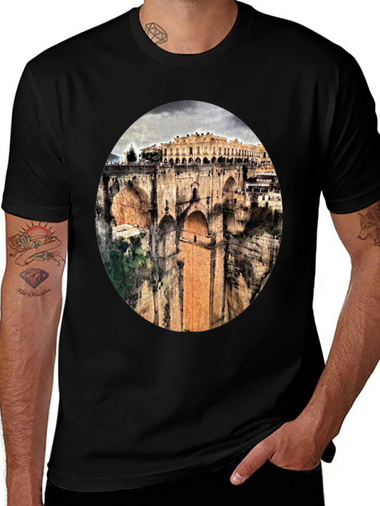 Ronda Bridge View Graphic Tee - Black Cotton T-Shirt