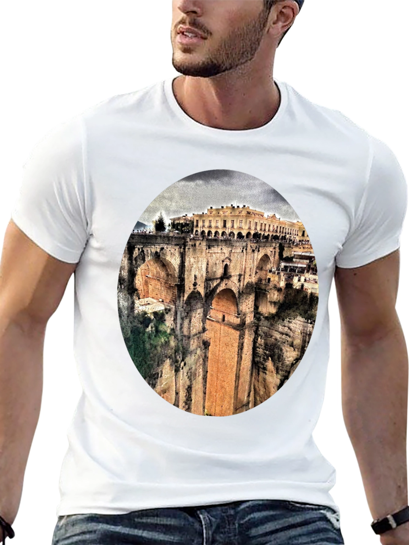 Ronda Bridge View Graphic Tee - Black Cotton T-Shirt
