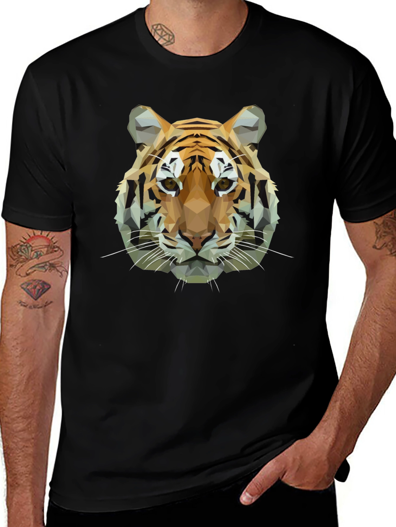 Geometric Tiger Graphic Black T-Shirt