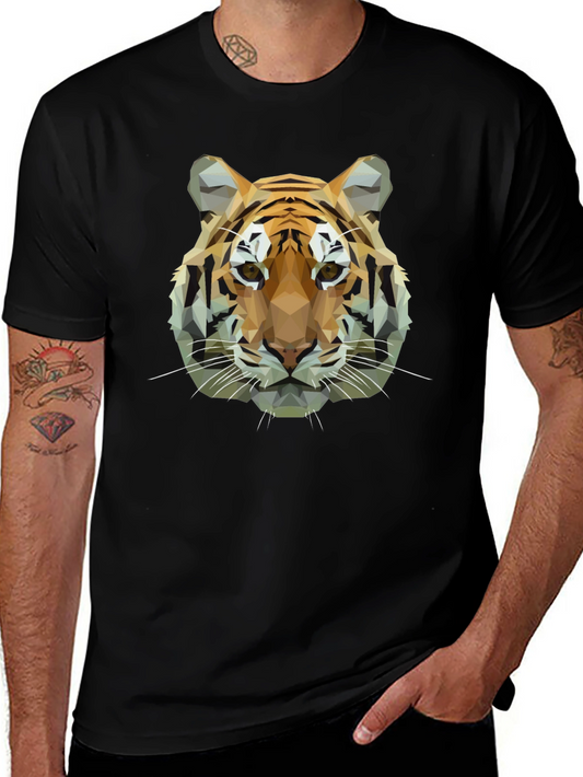 Geometric Tiger Graphic Black T-Shirt