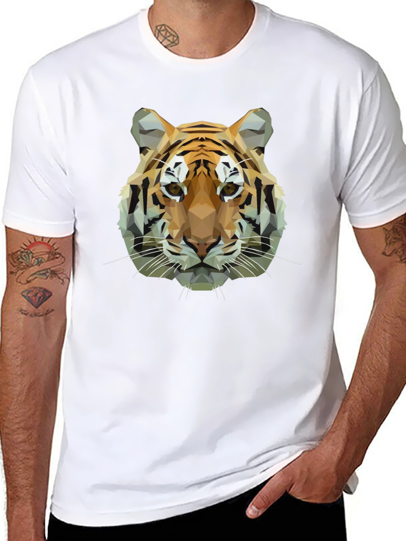 Geometric Tiger Graphic Black T-Shirt