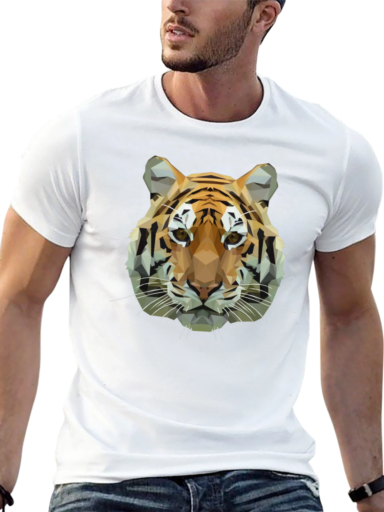 Geometric Tiger Graphic Black T-Shirt