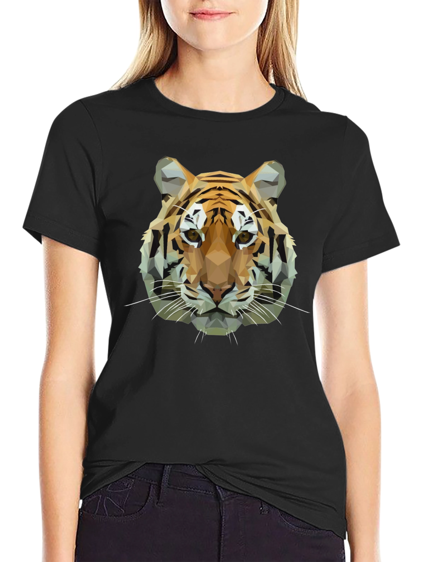 Geometric Tiger Graphic Black T-Shirt