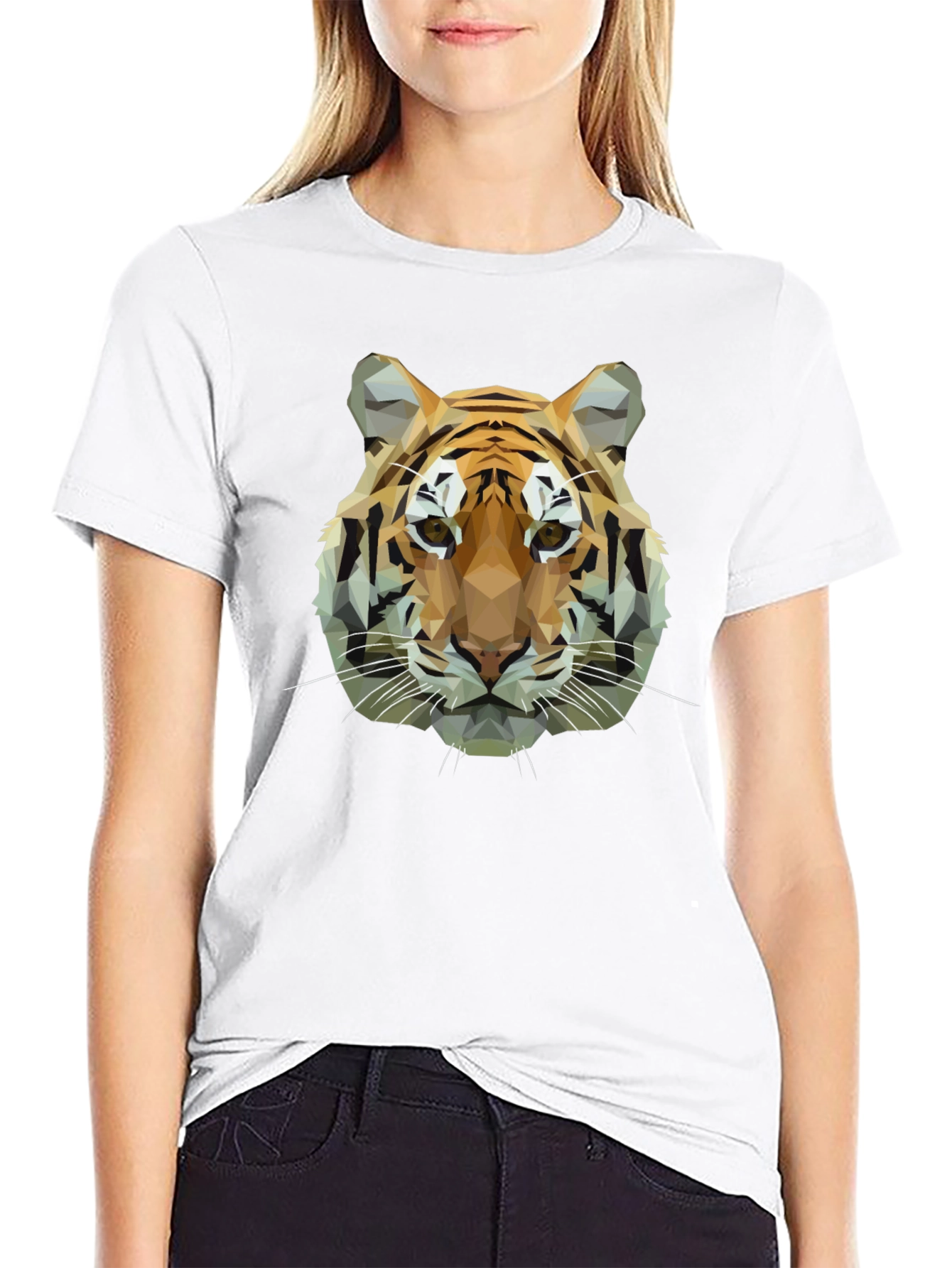 Geometric Tiger Graphic Black T-Shirt