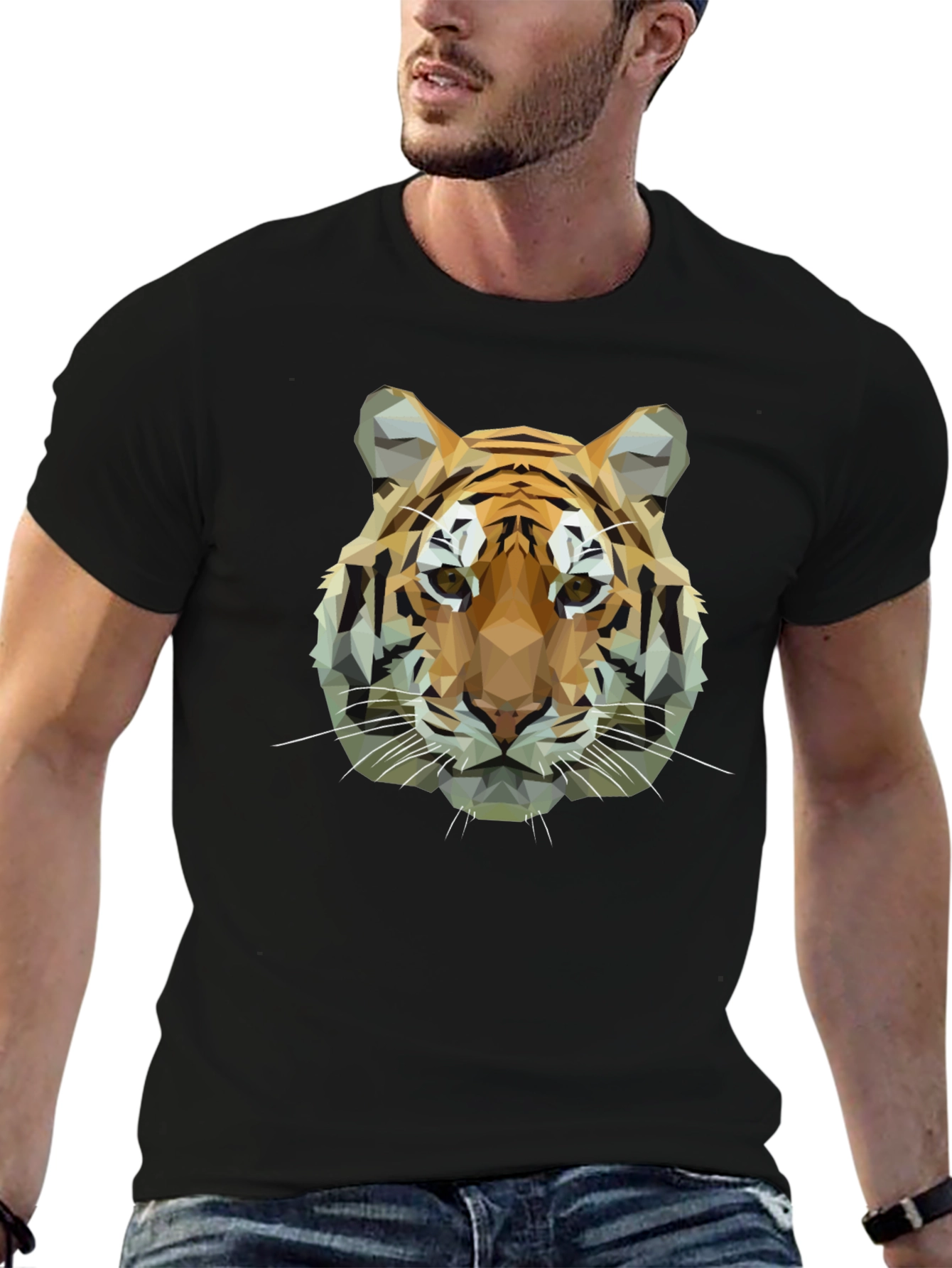 Geometric Tiger Graphic Black T-Shirt