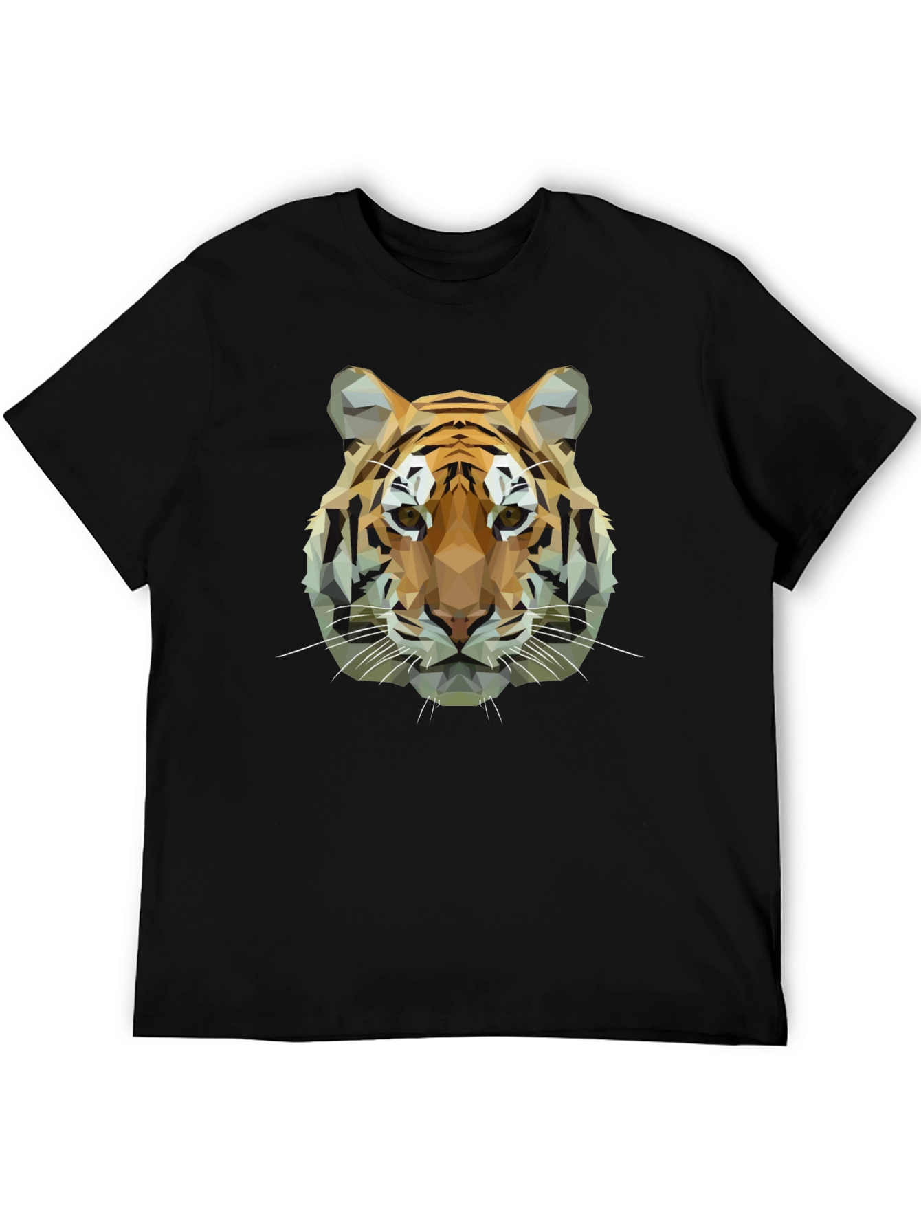 Geometric Tiger Graphic Black T-Shirt