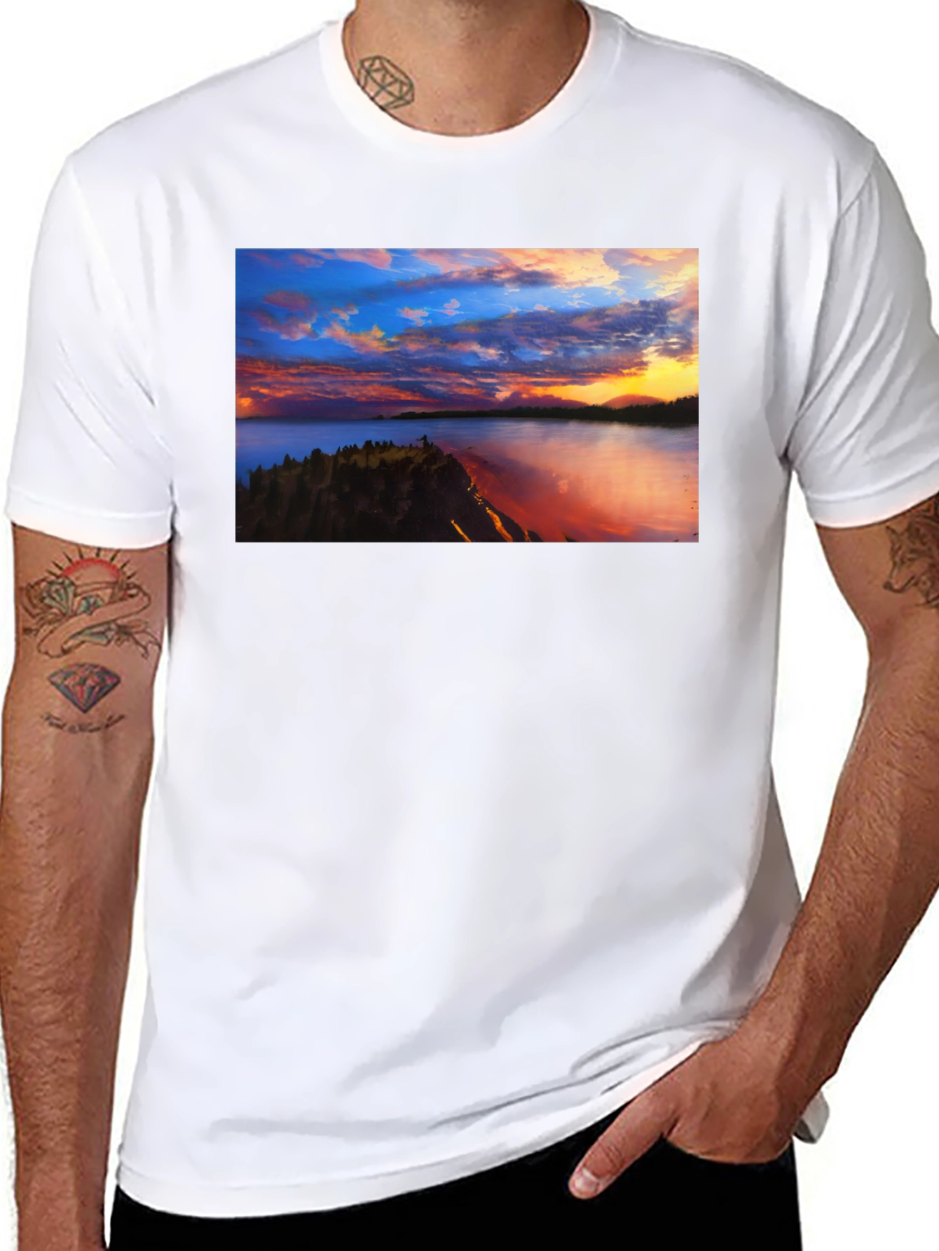 Sunset Lake Graphic Tee - Black Casual T-Shirt