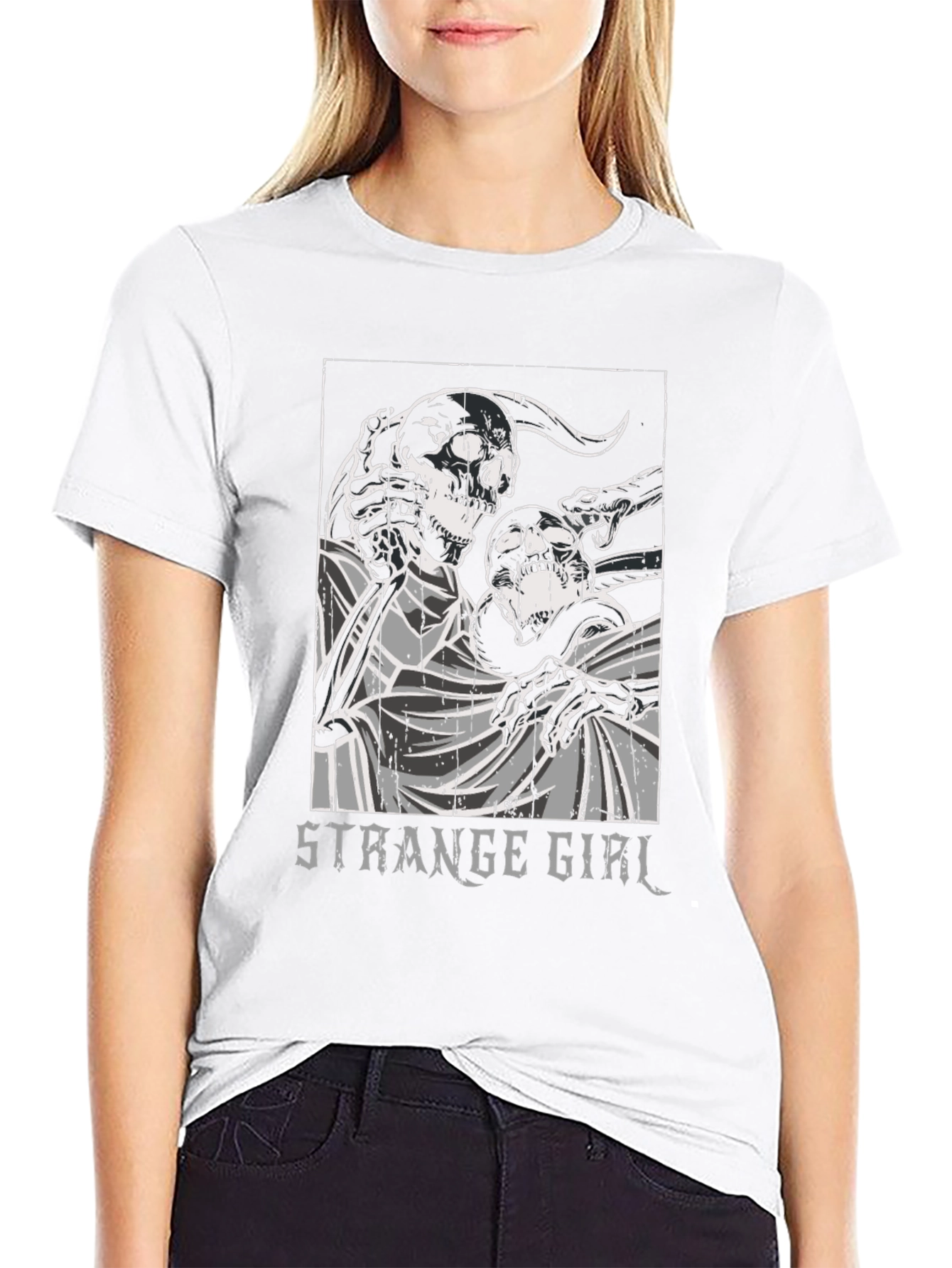 Strange Girl Graphic Print Black T-Shirt