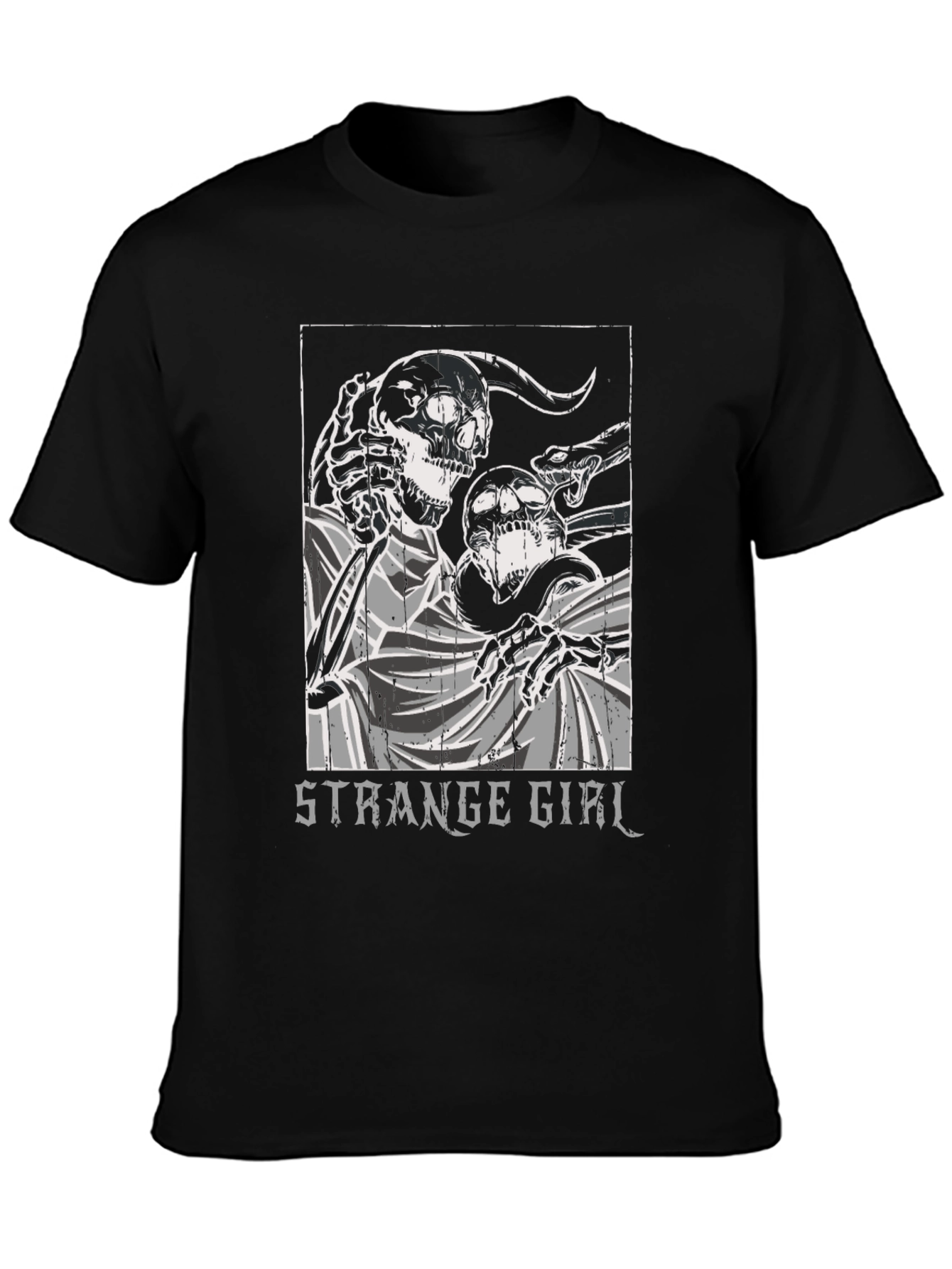 Strange Girl Graphic Print Black T-Shirt