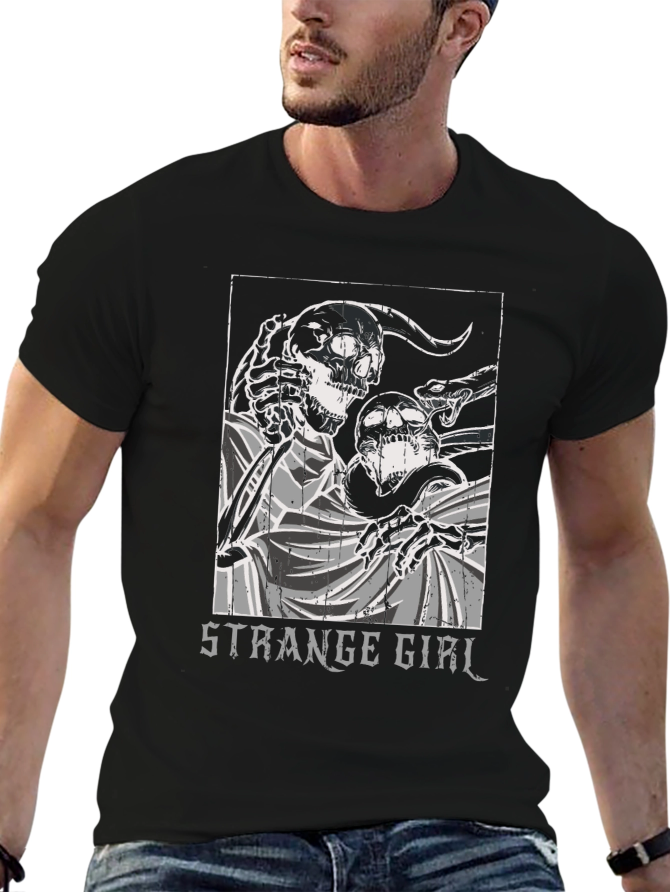 Strange Girl Graphic Print Black T-Shirt