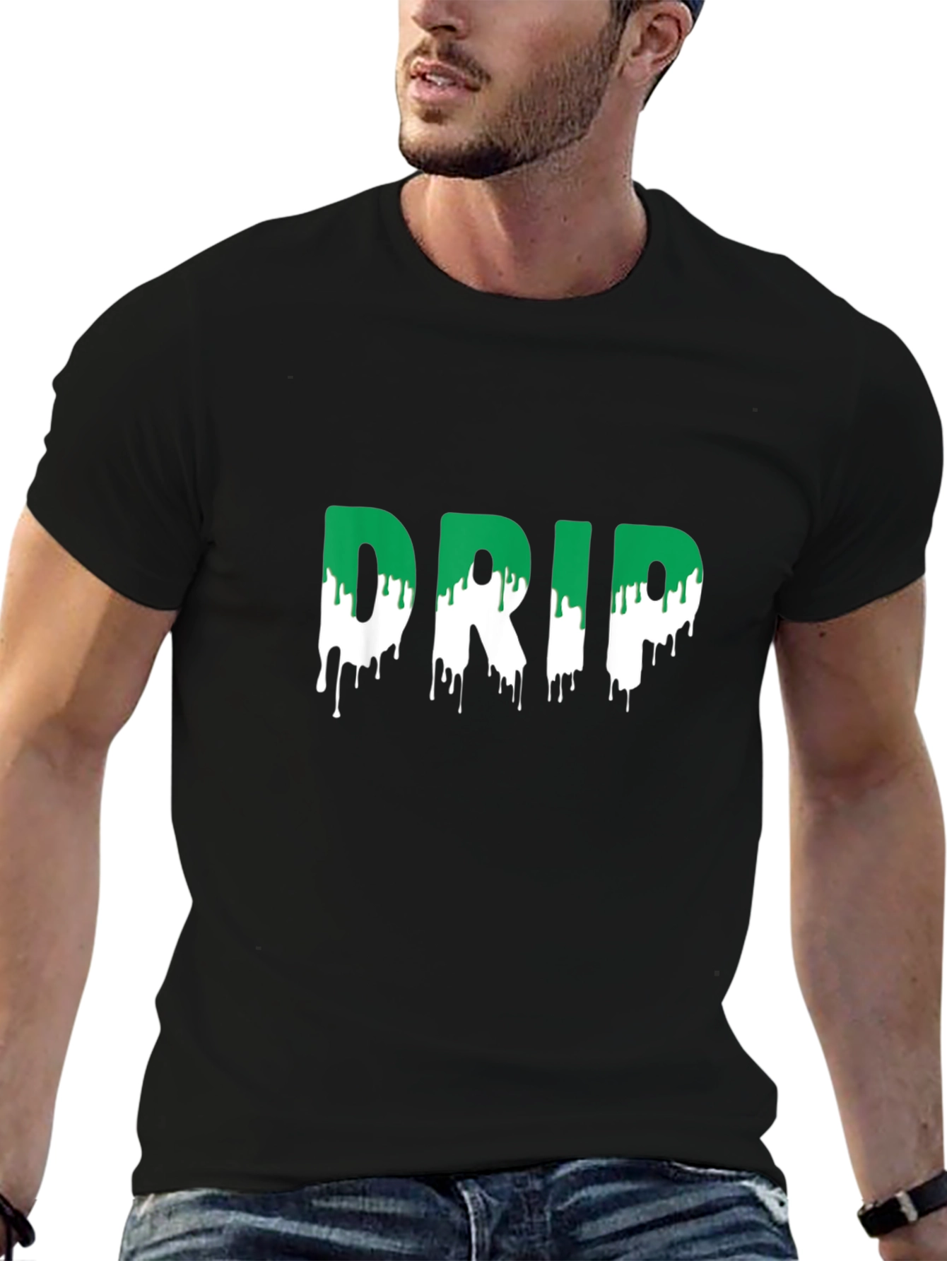 Drip Tee - Stylish Green and White Design