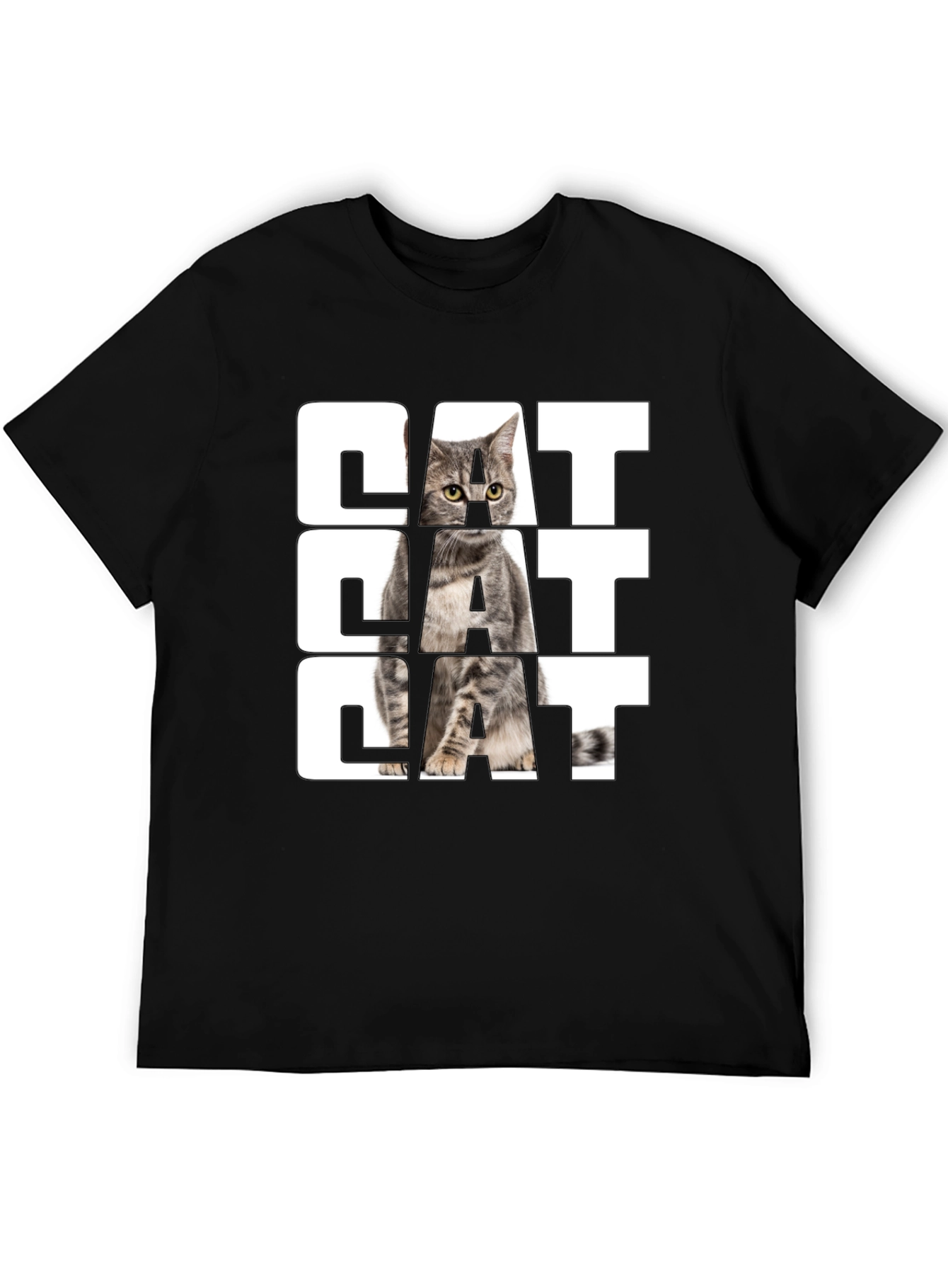 Cat Graphic Print Black T-Shirt