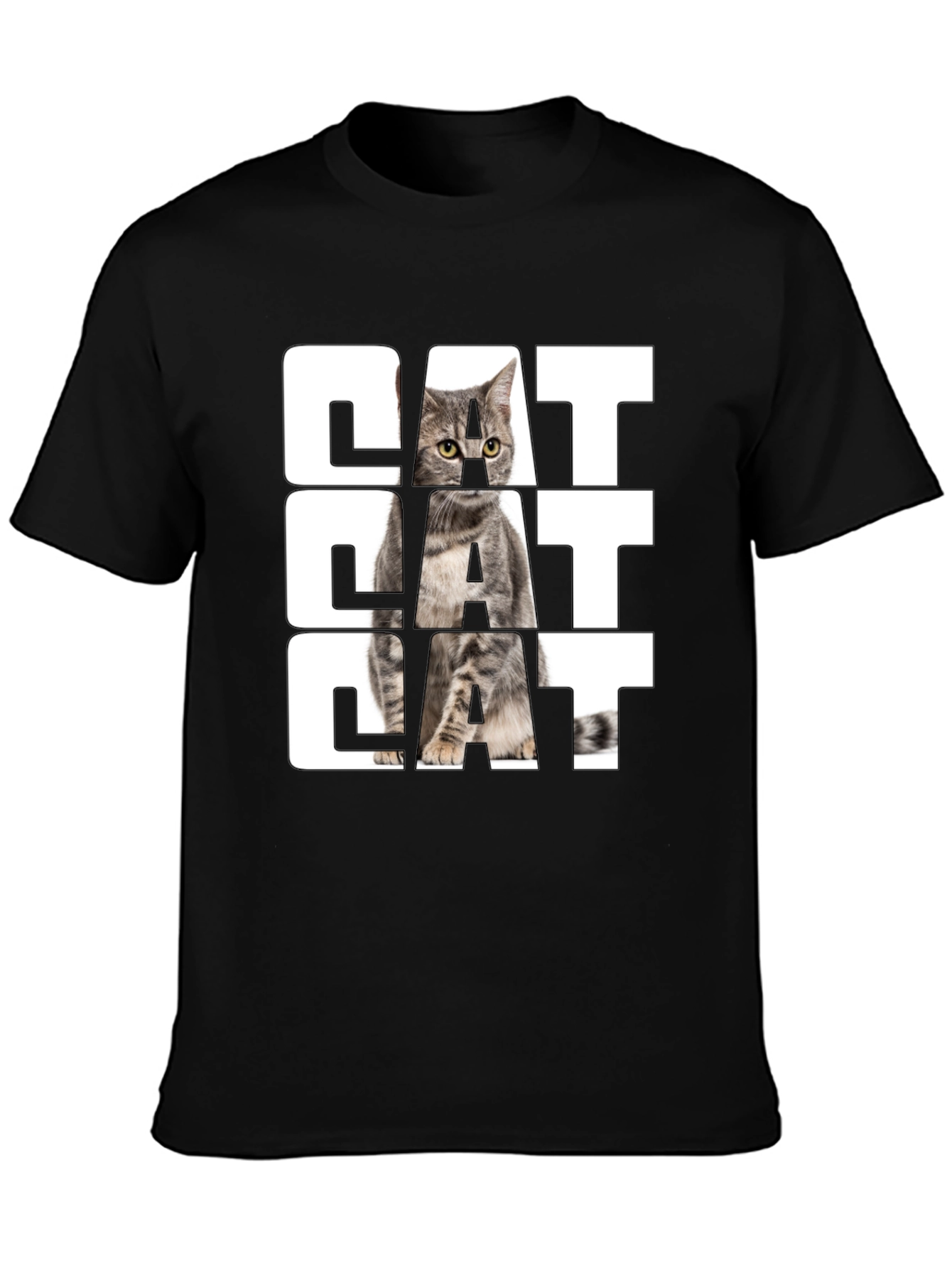 Cat Graphic Print Black T-Shirt