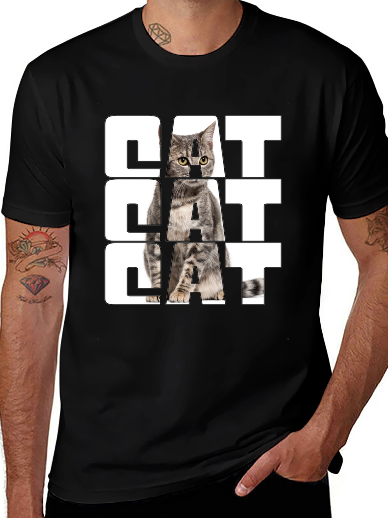 Cat Graphic Print Black T-Shirt